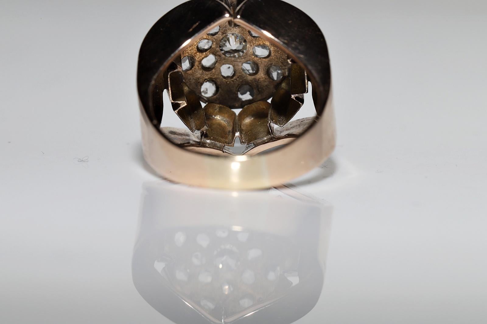 Antique Circa 1900s Victorian  14k Gold Top Silver Natural Diamond  Strong Ring For Sale 2