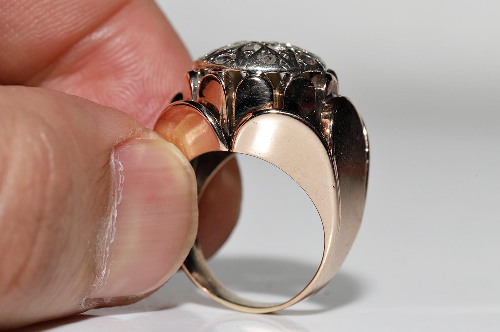 Antique Circa 1900s Victorian  14k Gold Top Silver Natural Diamond  Strong Ring For Sale 3