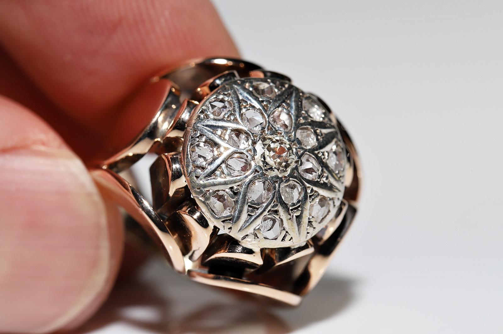 Antique Circa 1900s Victorian  14k Gold Top Silver Natural Diamond  Strong Ring For Sale 4
