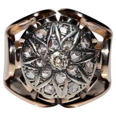 Antike CIRCA 1900s Viktorianisch  14k Gold Platin Silber natürlicher Diamant  Starker Ring 