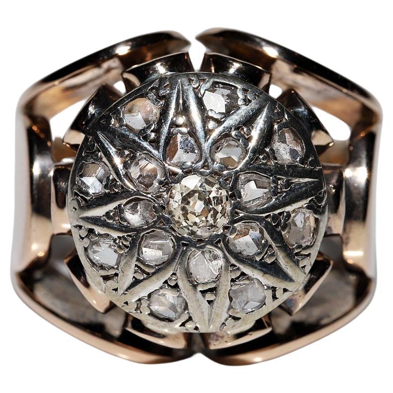 Antiquités Circa 1900s Victorien  Or 14k Top Silver Diamant naturel  Anneau solide
