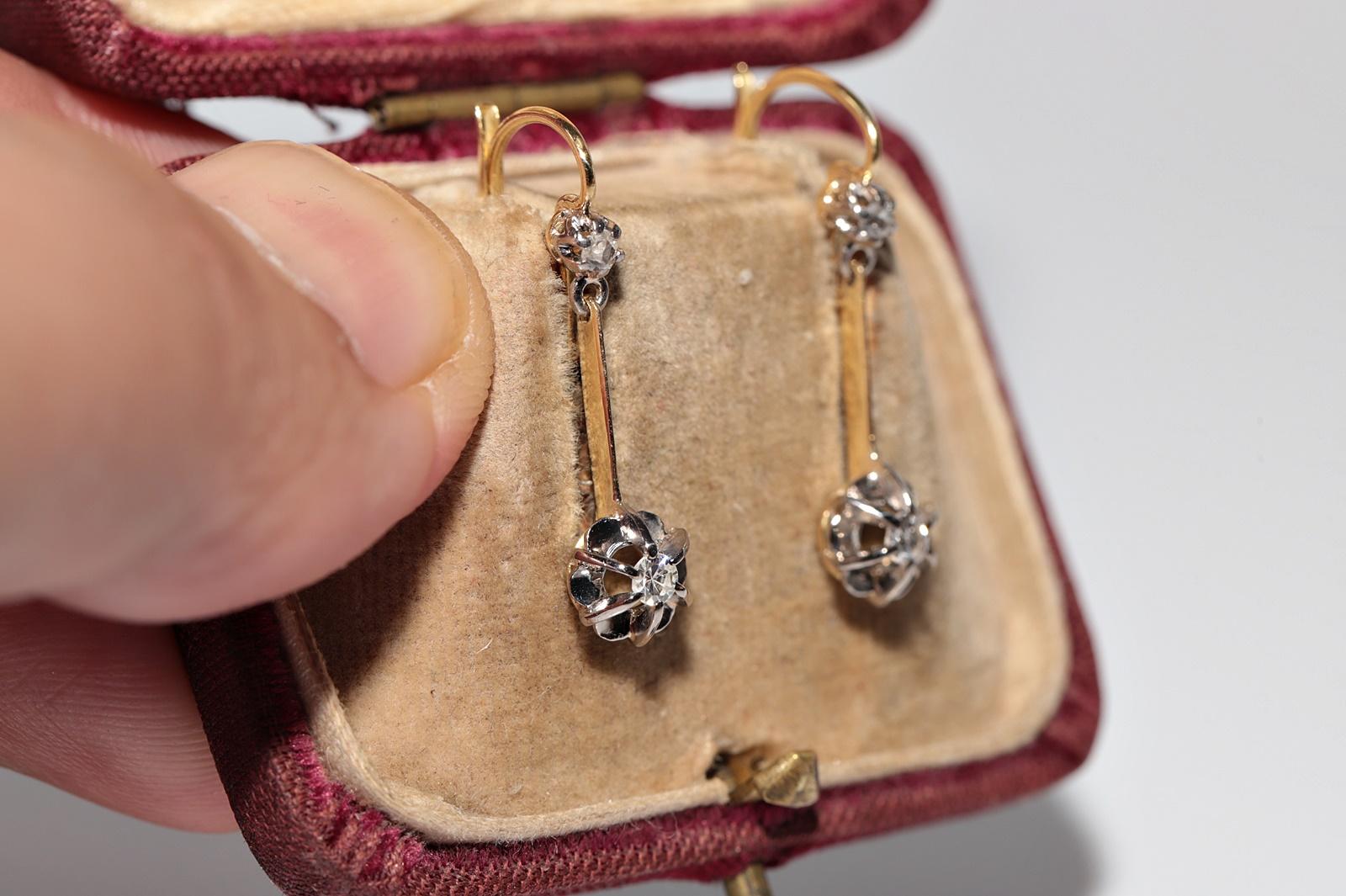 Taglio singolo Antico orecchino a goccia decorato con diamanti naturali in oro 18 ct. del 1900 CIRCA in vendita