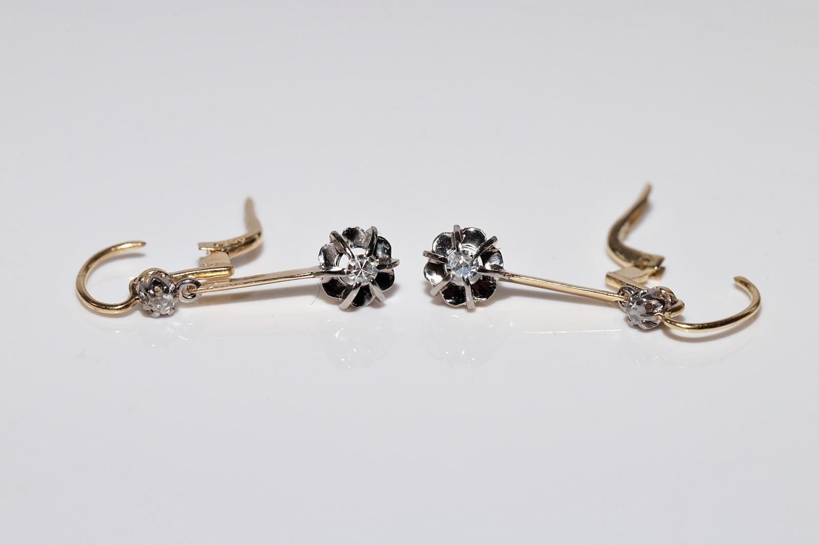 Antico orecchino a goccia decorato con diamanti naturali in oro 18 ct. del 1900 CIRCA in vendita 2