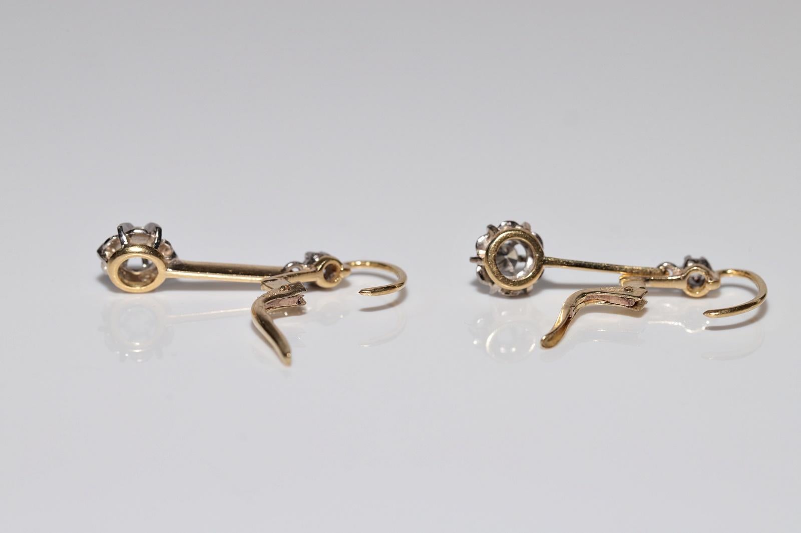 Antico orecchino a goccia decorato con diamanti naturali in oro 18 ct. del 1900 CIRCA in vendita 3