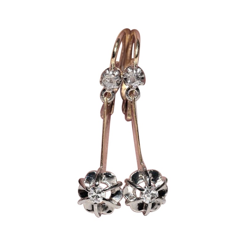 Antico orecchino a goccia decorato con diamanti naturali in oro 18 ct. del 1900 CIRCA