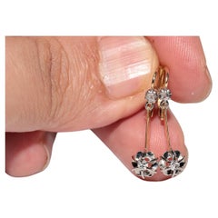 Antique Circa 1900s Victorian 18k Gold Natural Diamond Decorated Drop Earring