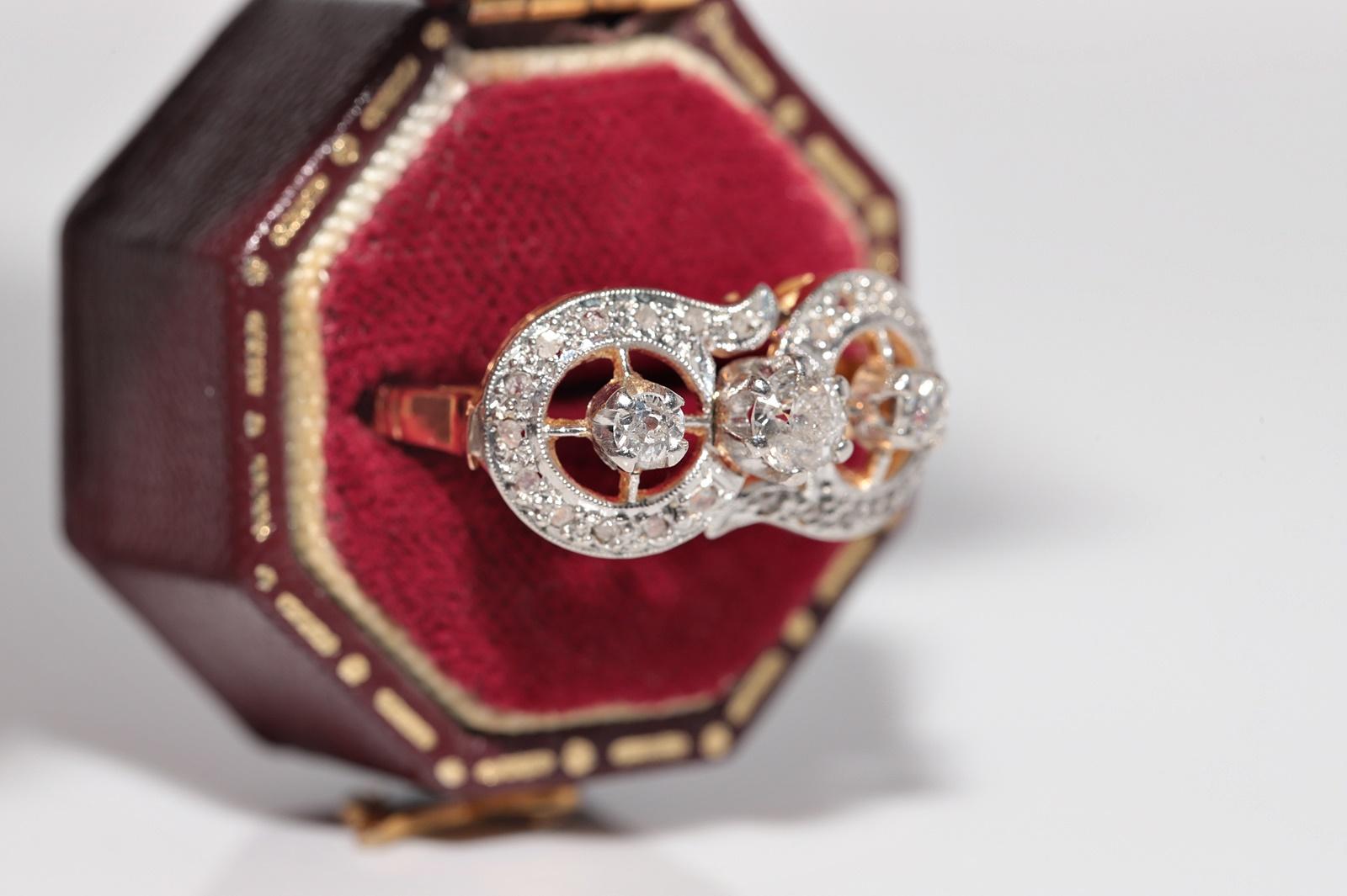 Taille rose Antique Circa 1900s Victorien Or 18k Diamant Naturel Décoré Bague en vente