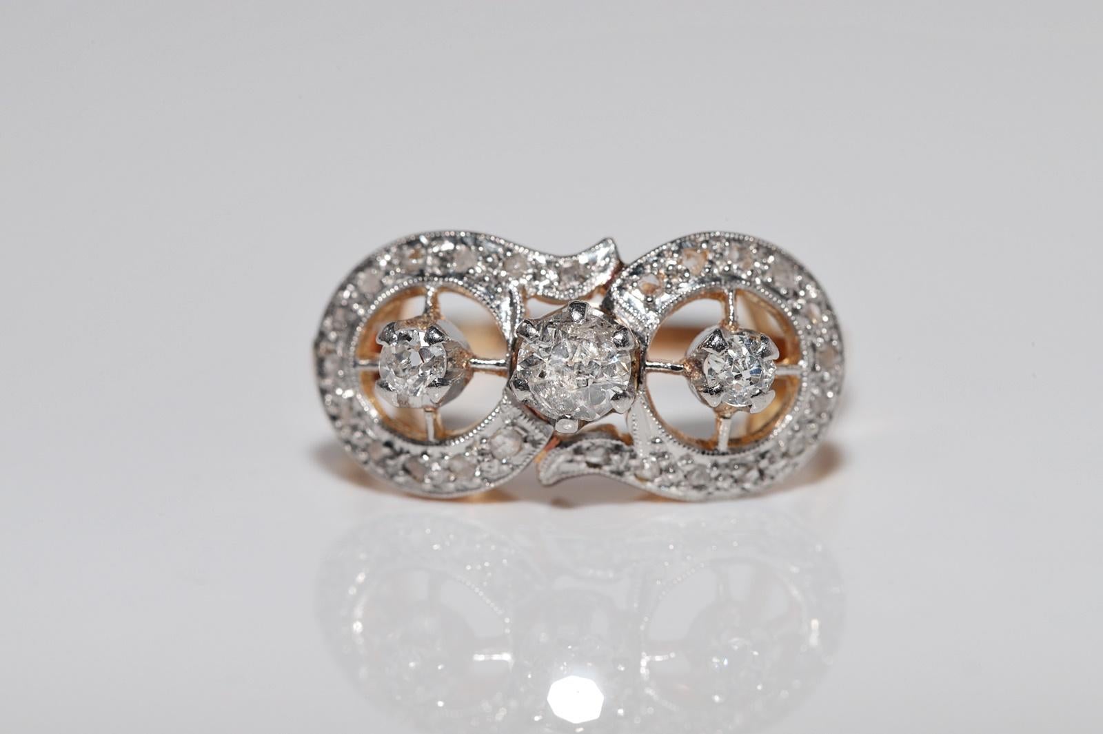Antique Circa 1900s Victorien Or 18k Diamant Naturel Décoré Bague Bon état - En vente à Fatih/İstanbul, 34