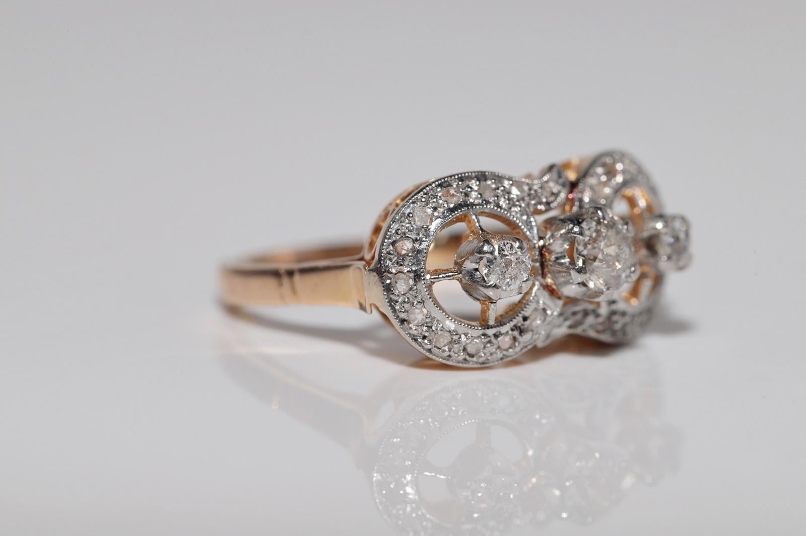 Antique Circa 1900s Victorien Or 18k Diamant Naturel Décoré Bague Pour femmes en vente