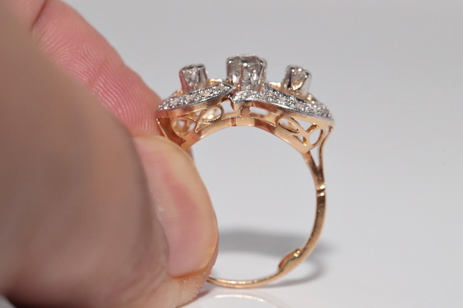 Antique Circa 1900s Victorien Or 18k Diamant Naturel Décoré Bague en vente 2