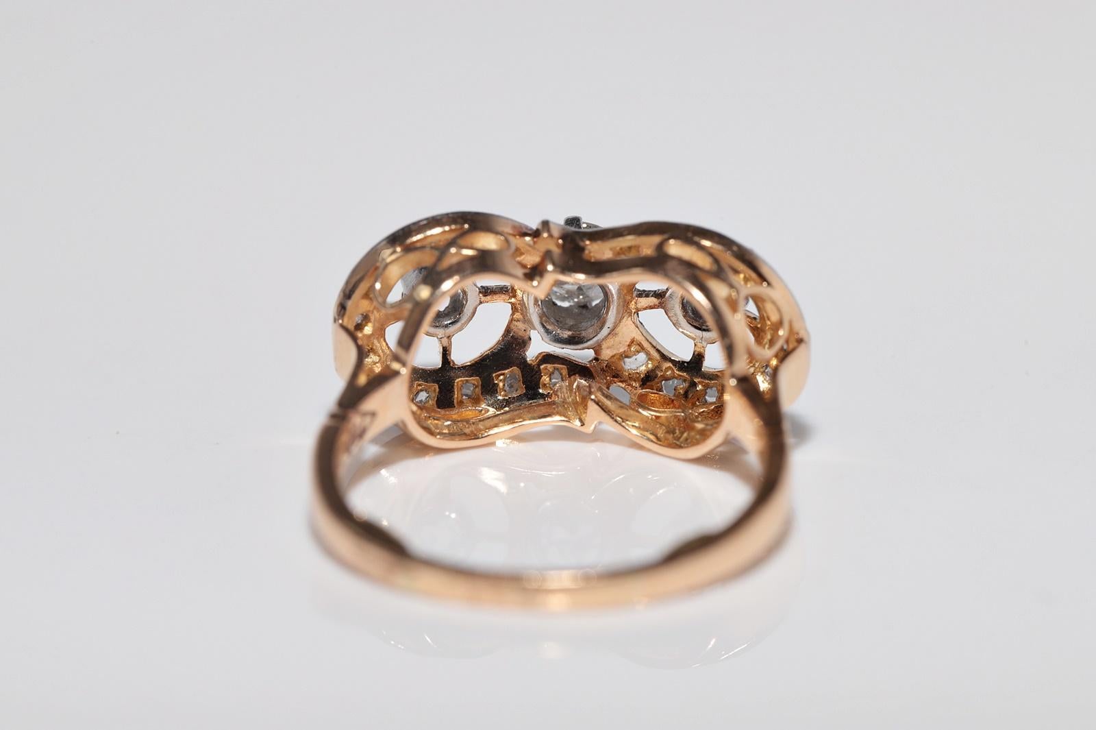 Antique Circa 1900s Victorien Or 18k Diamant Naturel Décoré Bague en vente 3