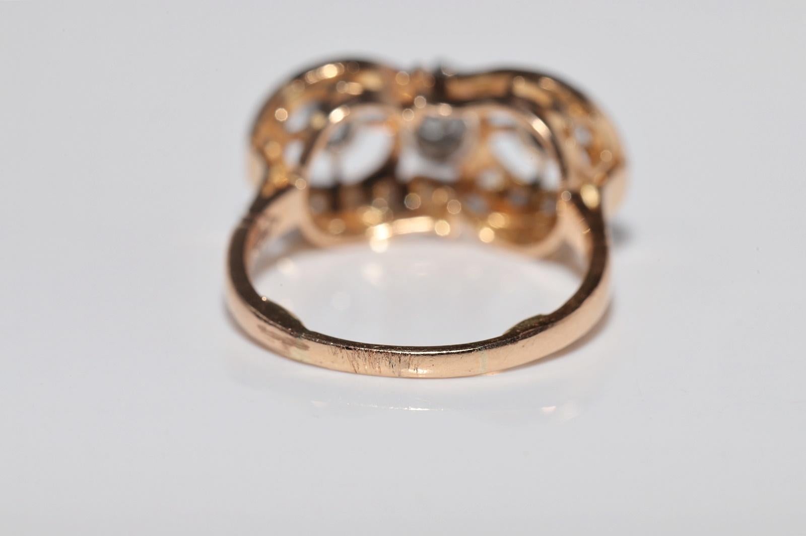 Antique Circa 1900s Victorien Or 18k Diamant Naturel Décoré Bague en vente 4