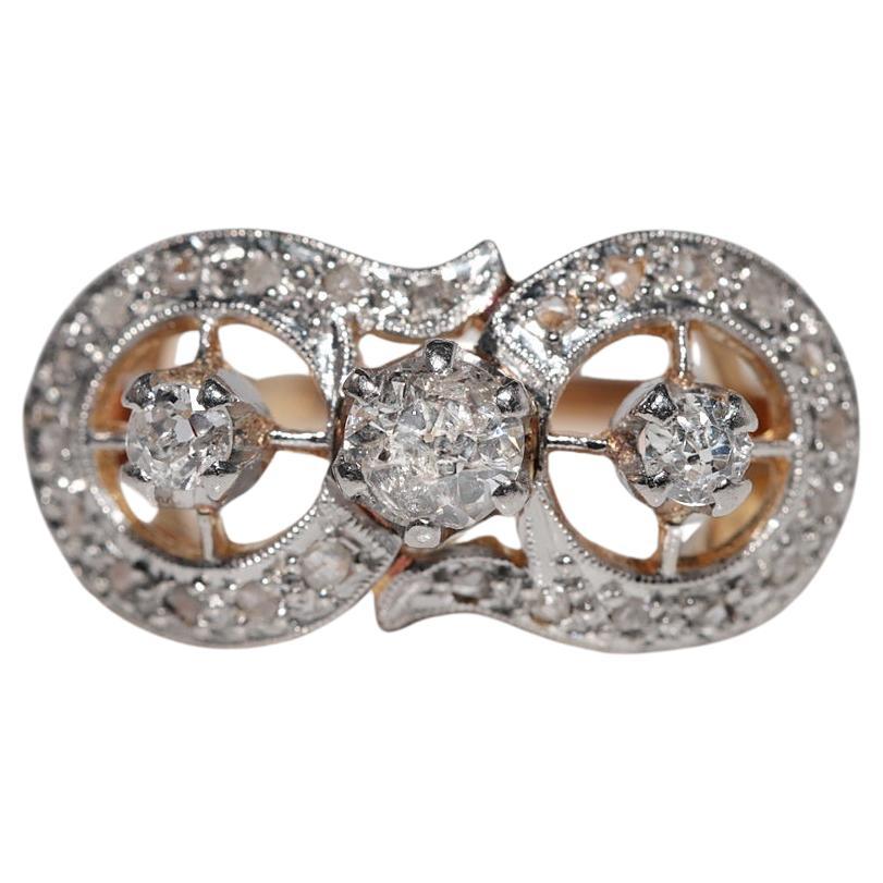 Antique Circa 1900s Victorien Or 18k Diamant Naturel Décoré Bague