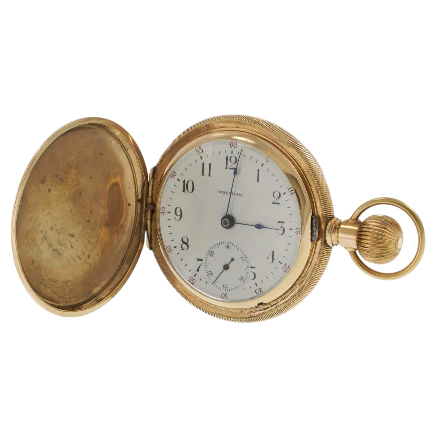 Reloj de bolsillo antiguo Waltham de 1902, con caja tipo «hunter» de oro de 14 quilates