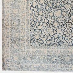 Antique Circa 1910 Blue Kerman Millefleur Wool Hand Knotted Rug 11' X 17'