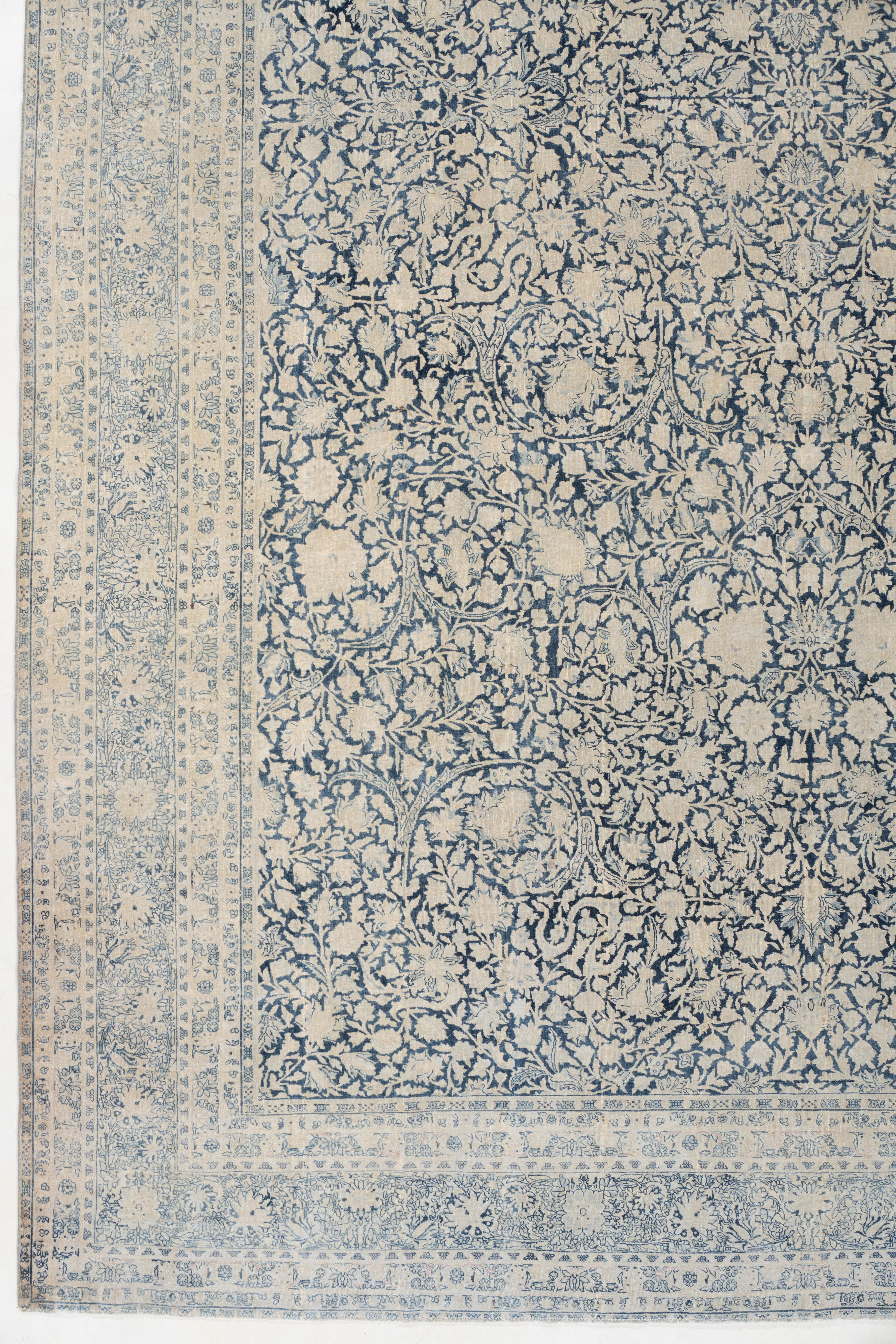 Antike CIRCA 1910 Blau Persisch Kerman Millefleur Wolle Hand geknüpft 11' X 17' im Angebot 1
