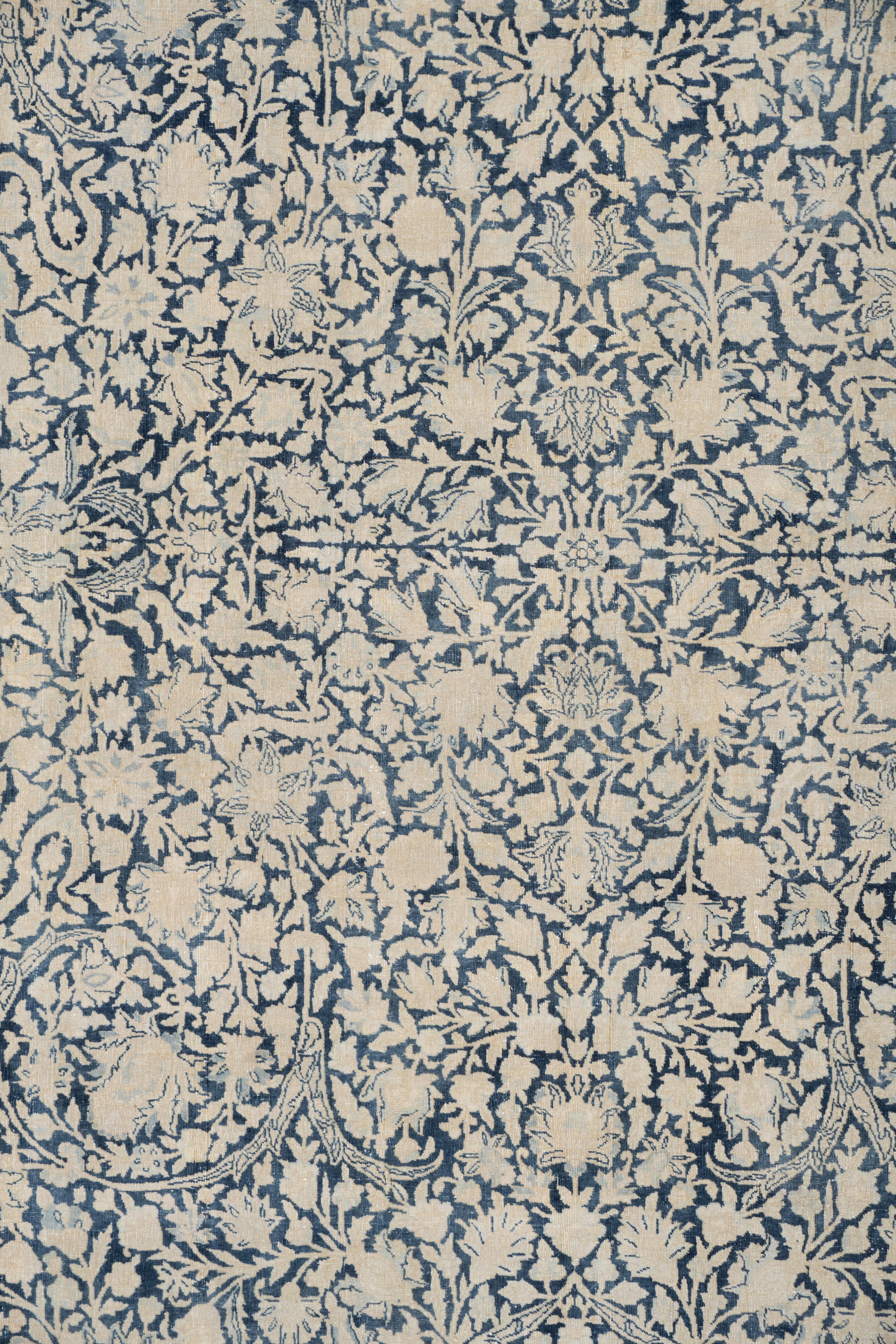Antike CIRCA 1910 Blau Persisch Kerman Millefleur Wolle Hand geknüpft 11' X 17' im Angebot 2