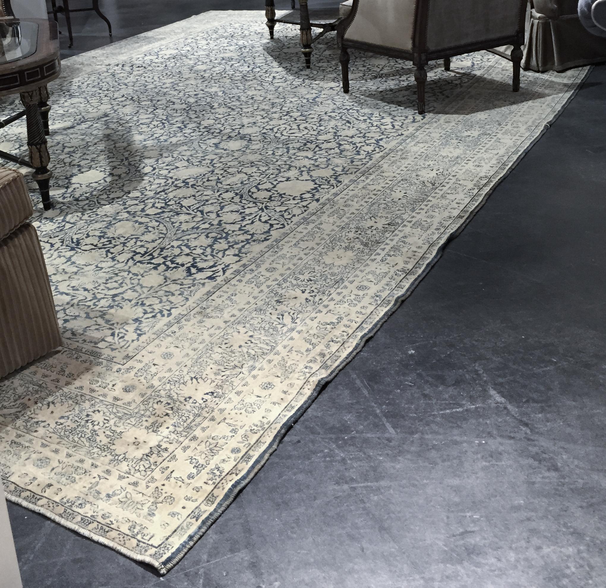 Antike CIRCA 1910 Blau Persisch Kerman Millefleur Wolle Hand geknüpft 11' X 17' im Angebot 3