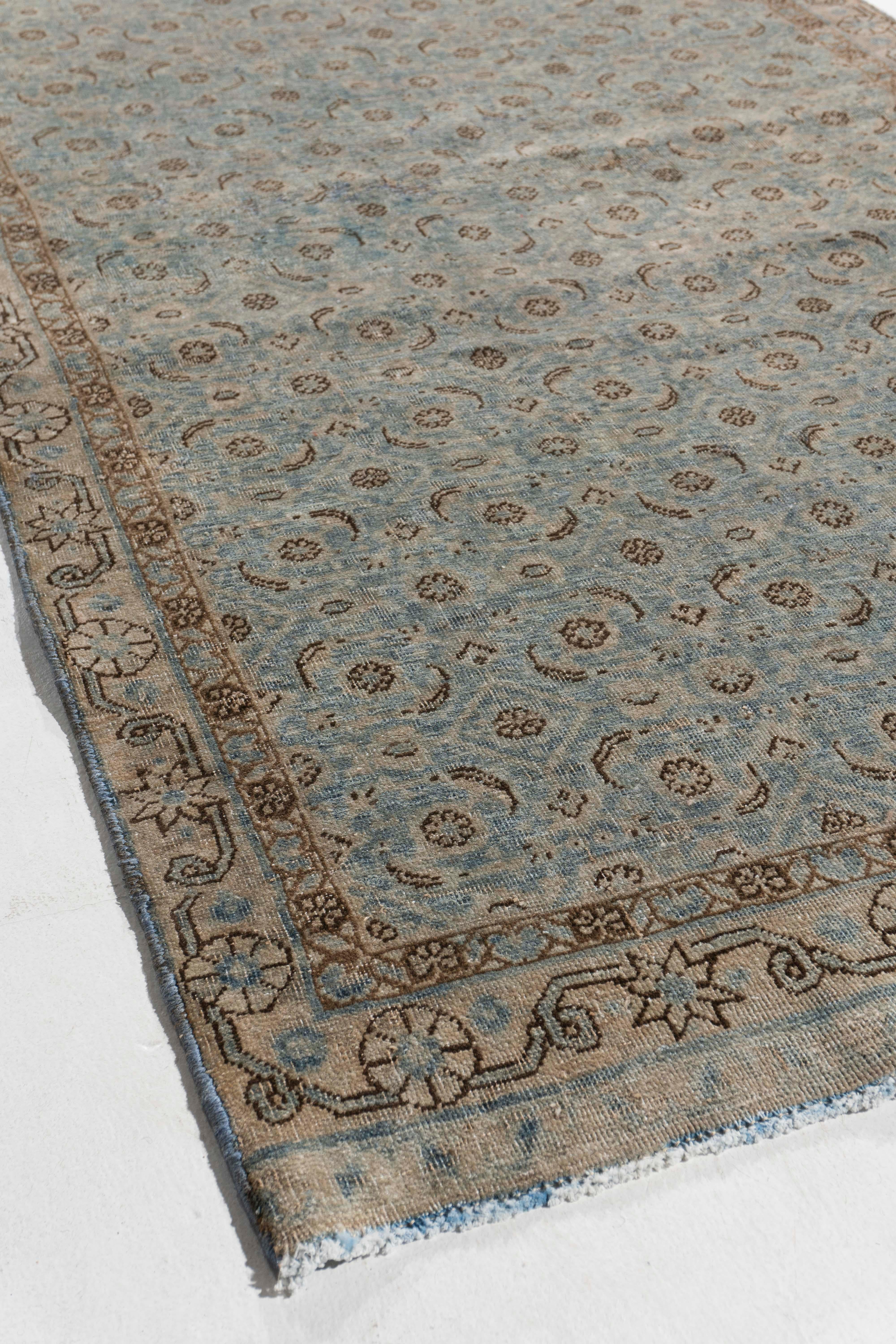 Paire de tapis de couloir persans Tabriz bleus noués à la main, datant d'environ 1910 en vente 4