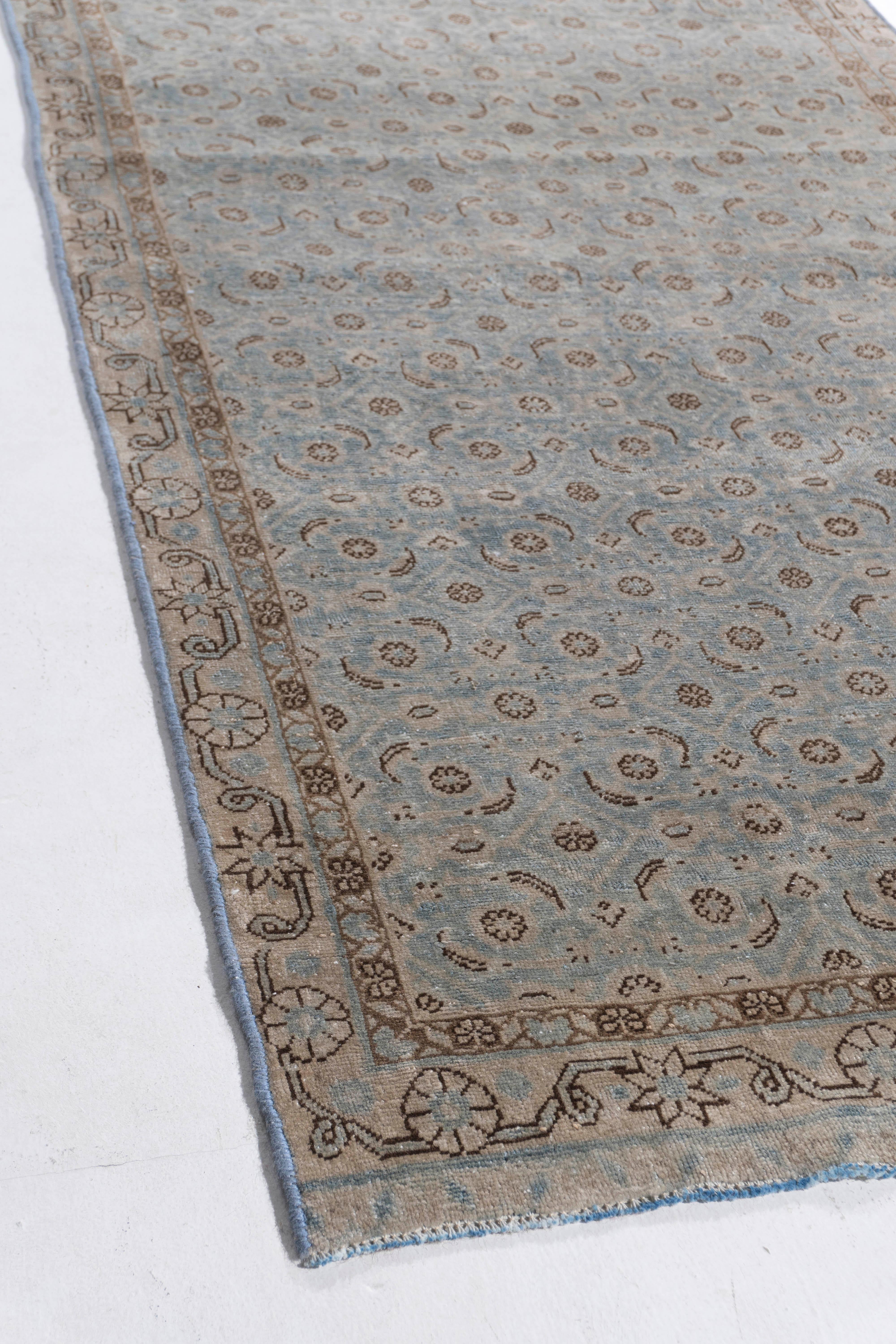Antique Circa 1910 Blue Persian Tabriz Hand Knotted Runner One Of A Pair For Sale 6