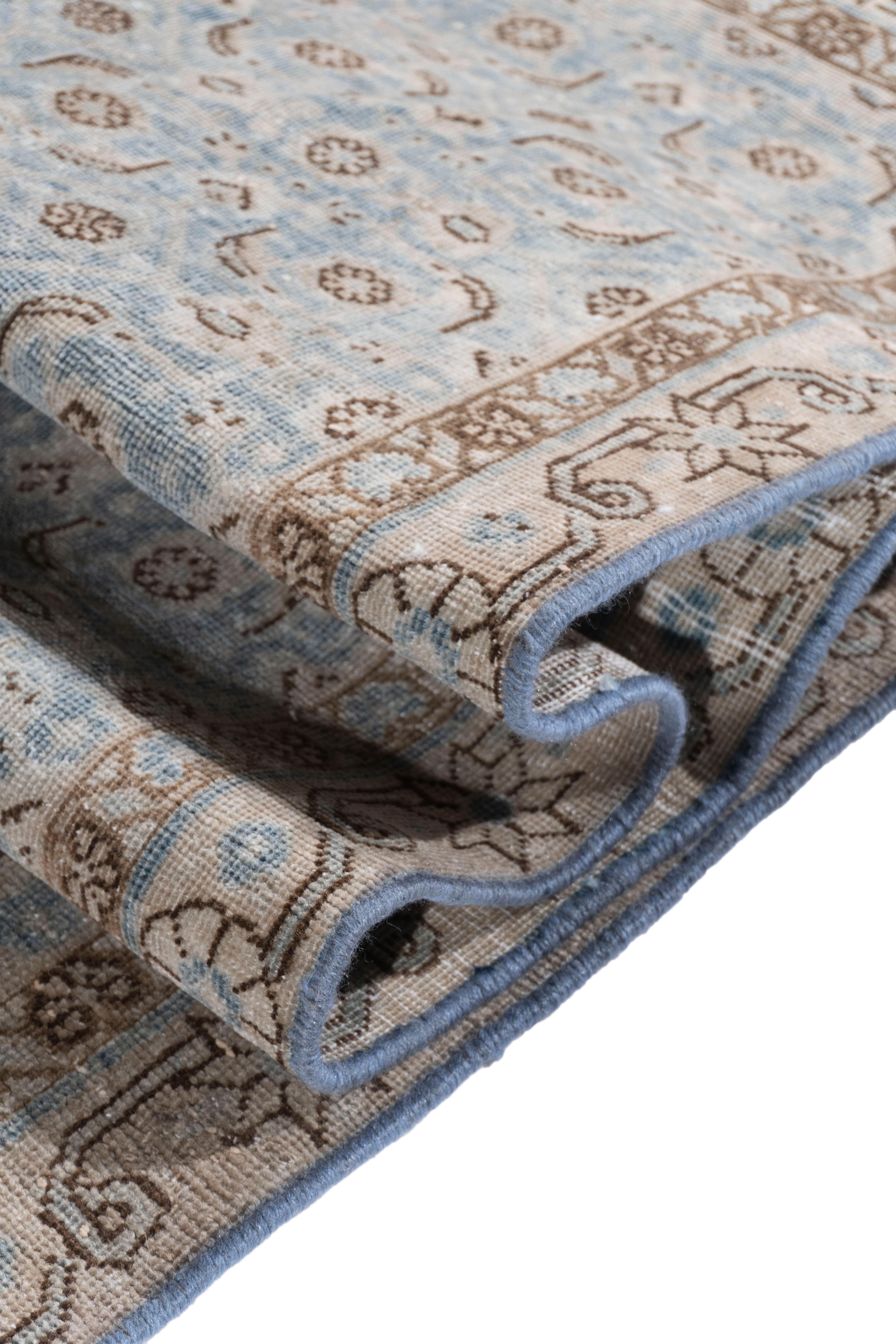 Hand-Knotted Antique Circa 1910 Blue Persian Tabriz Hand Knotted Runner One Of A Pair For Sale