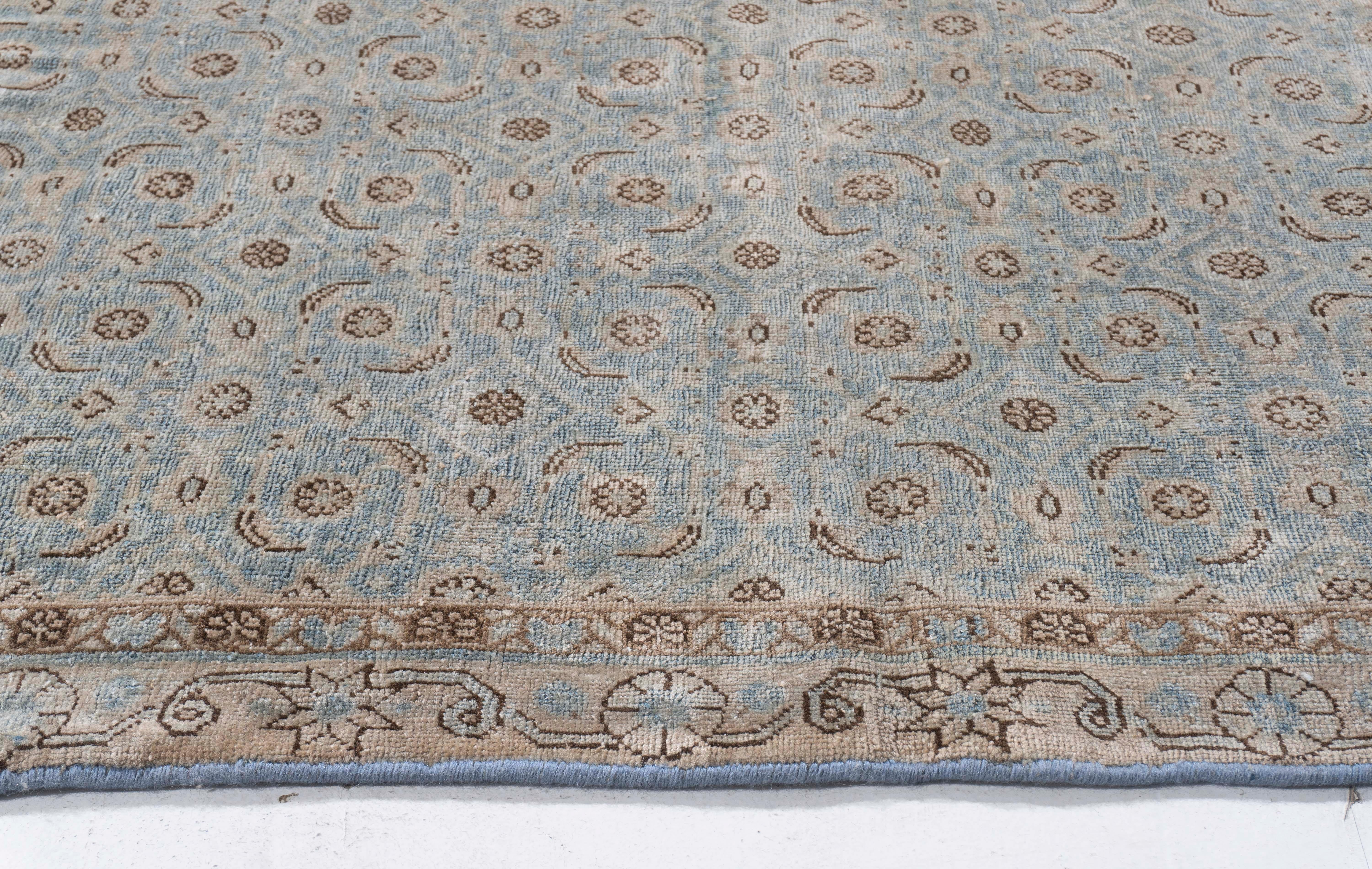 Antique Circa 1910 Blue Persian Tabriz Hand Knotted Runner One Of A Pair In Good Condition For Sale In New York, NY
