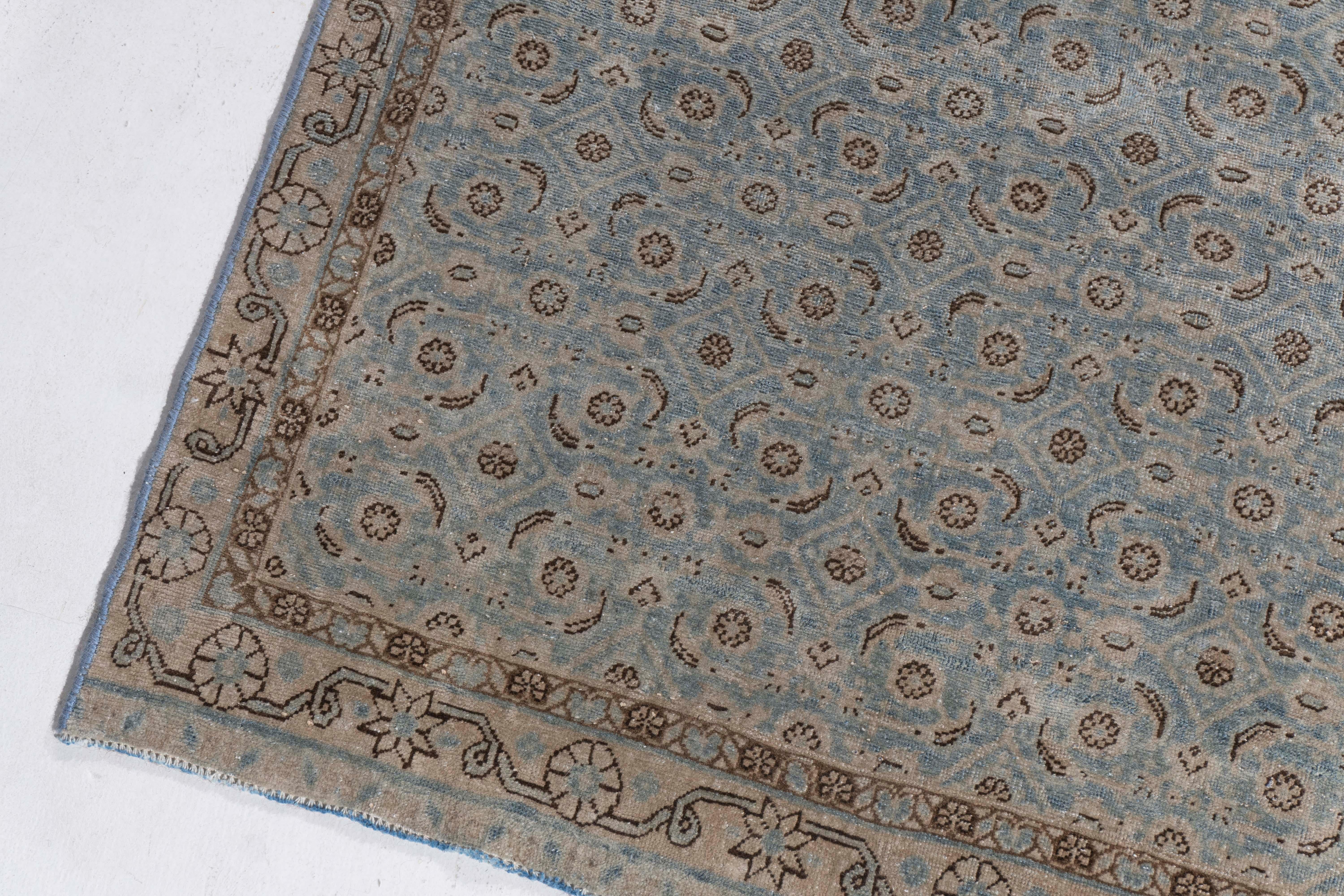 20th Century Antique Circa 1910 Blue Persian Tabriz Hand Knotted Runner One Of A Pair For Sale