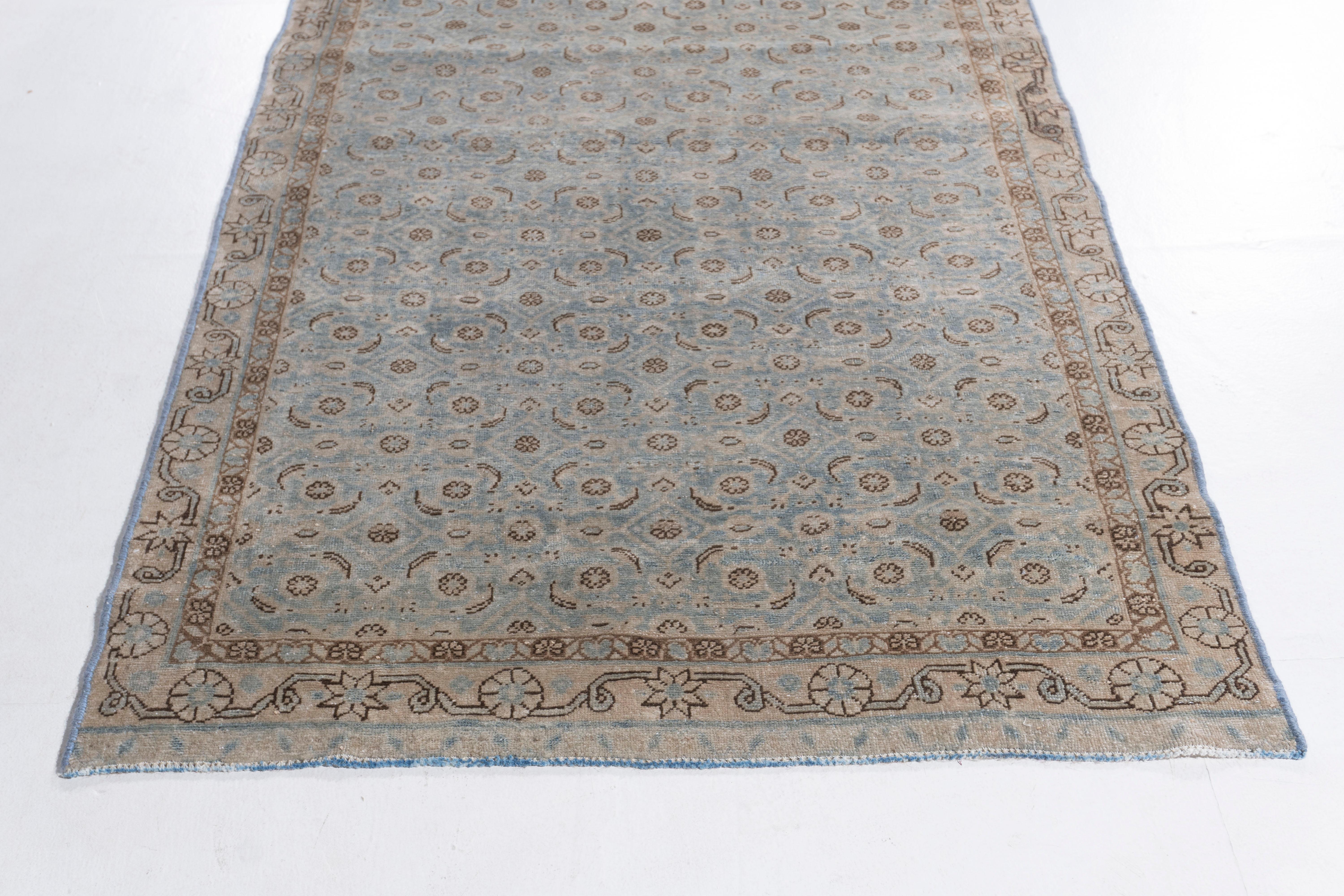 Wool Antique Circa 1910 Blue Persian Tabriz Hand Knotted Runner One Of A Pair For Sale