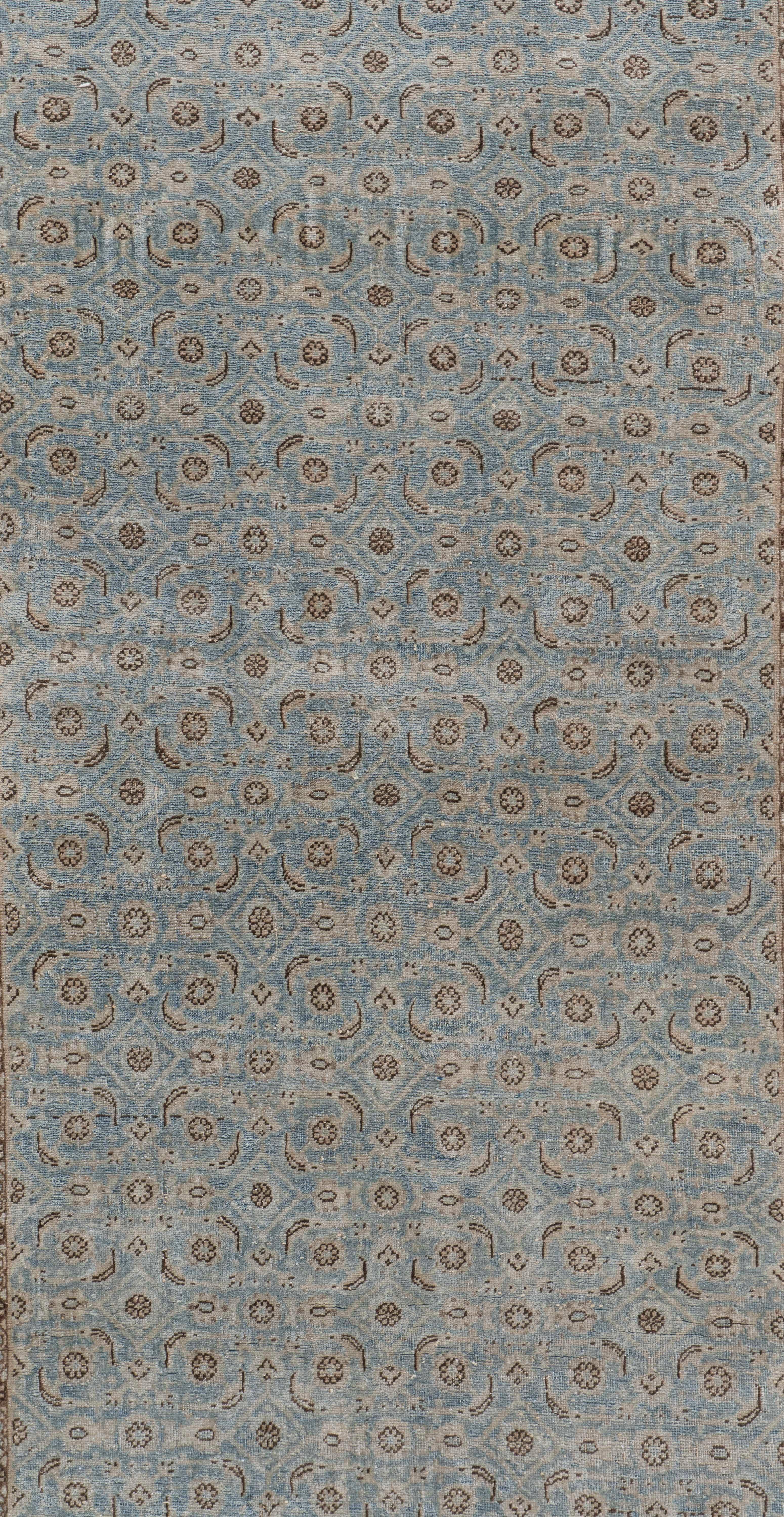 Antique Circa 1910 Blue Persian Tabriz Hand Knotted Runner One Of A Pair For Sale 1