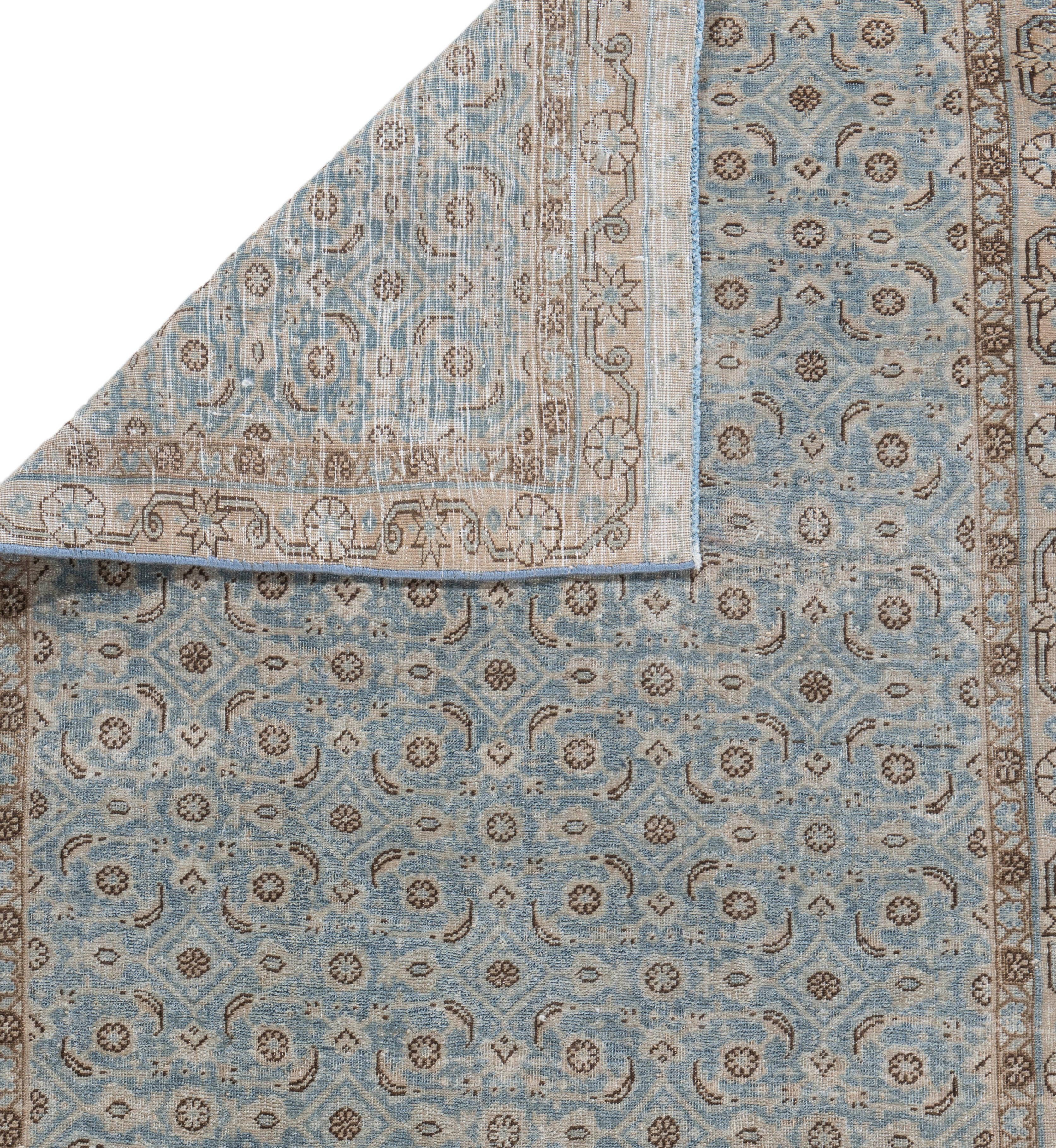 Antique Circa 1910 Blue Persian Tabriz Hand Knotted Runner One Of A Pair For Sale 2