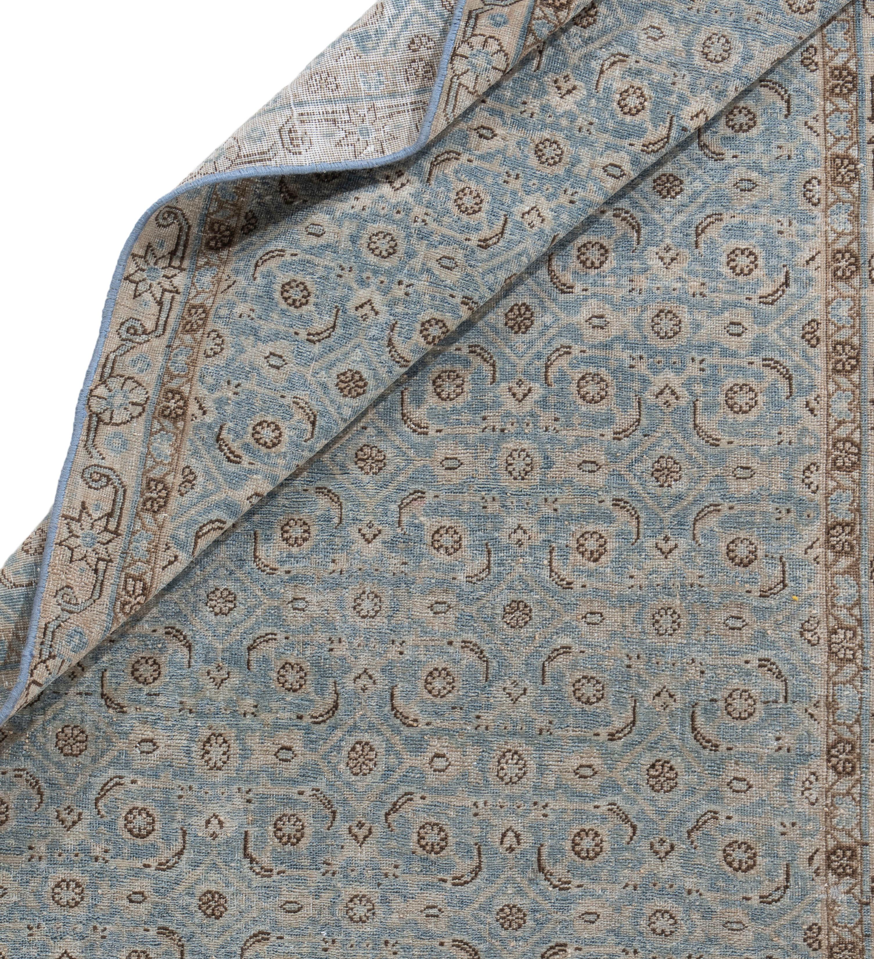 Antique Circa 1910 Blue Persian Tabriz Hand Knotted Runner One Of A Pair For Sale 3