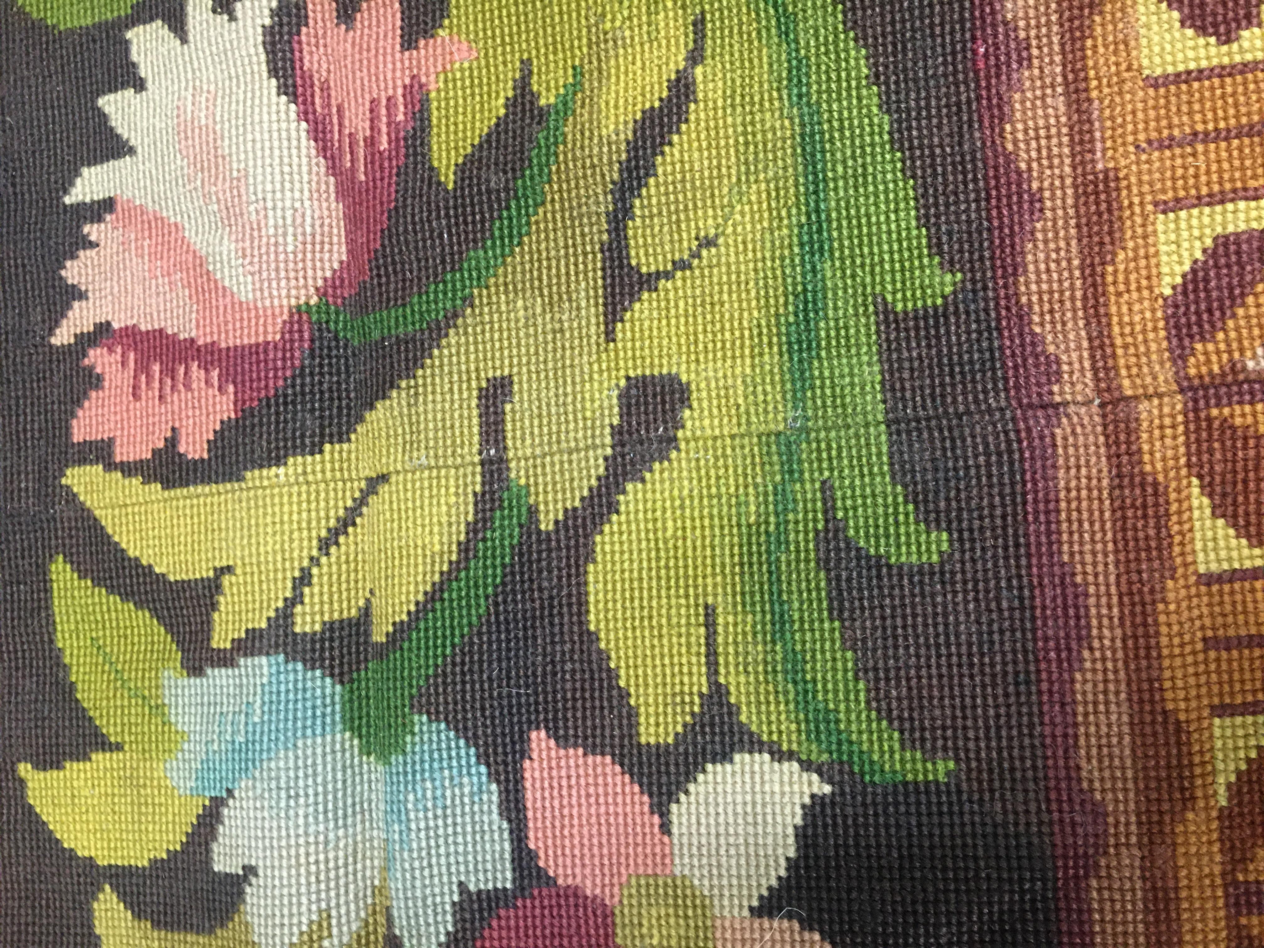 Antique Circa 1910 Brown French Textile Needlepoint Panel, 5'9 x 12'8 en venta 3