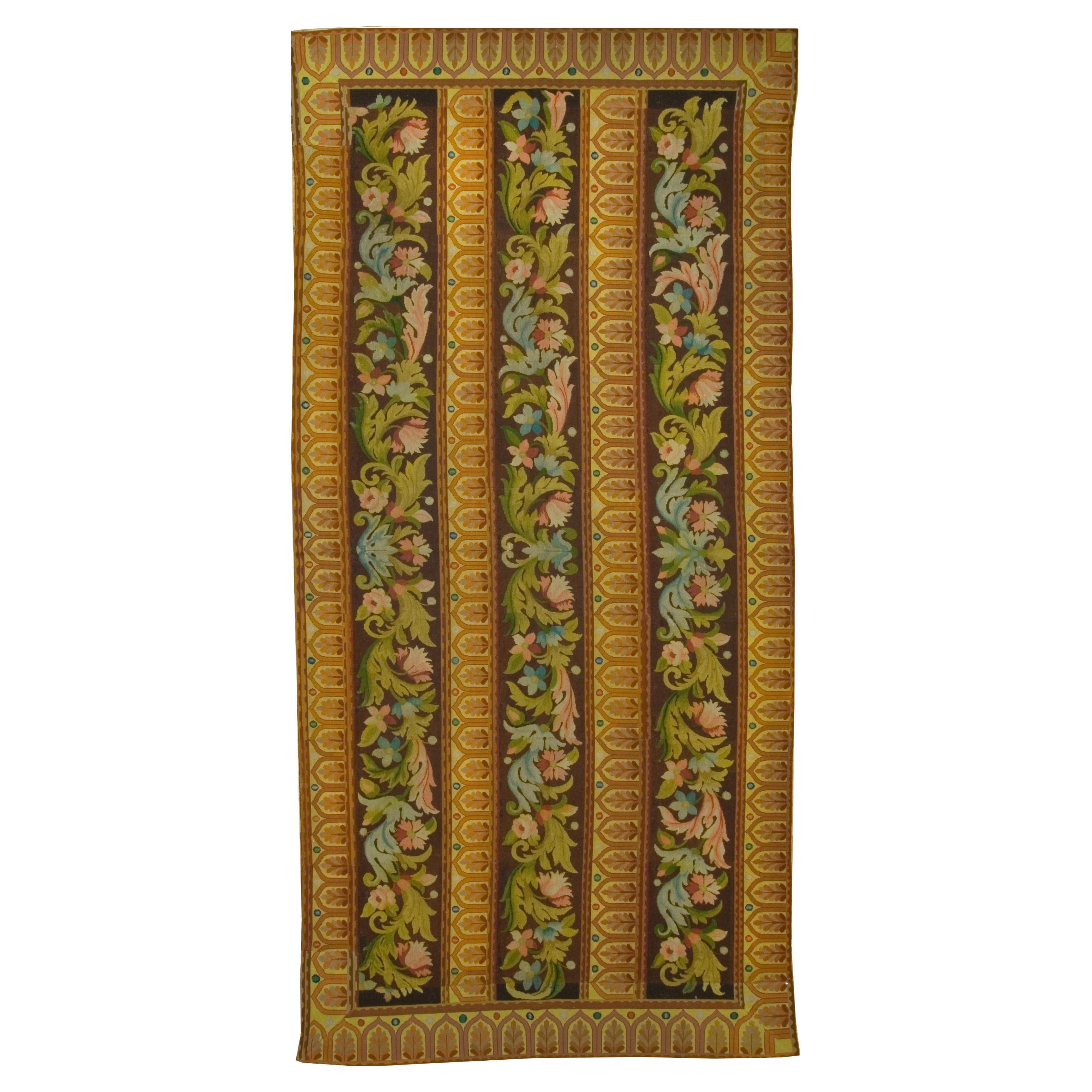 Antique Circa 1910 Brown French Textile Needlepoint Panel, 5'9 x 12'8 en venta