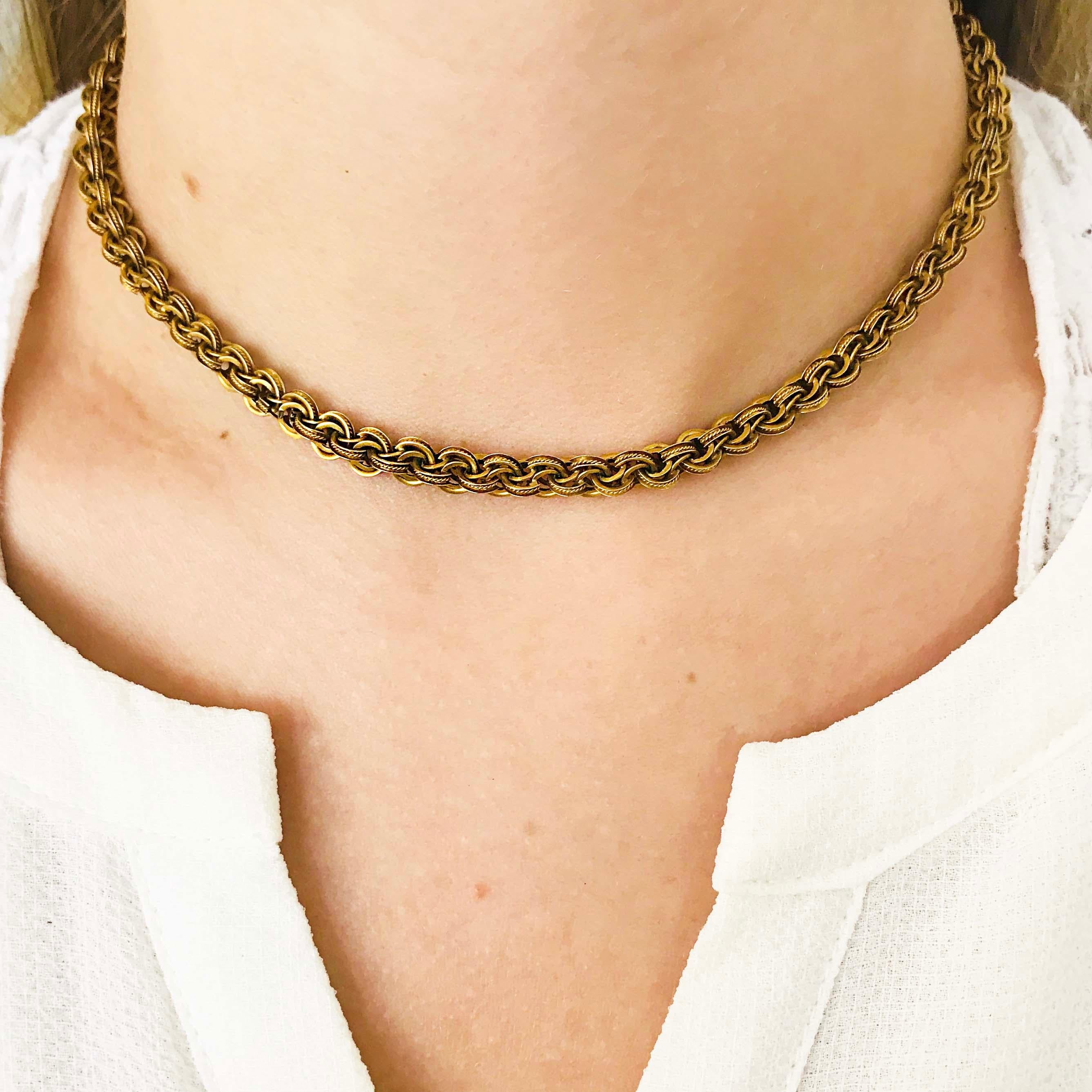 Antique circa 1910 Custom Link Chain Gold Choker Necklace Yellow Gold Choker In Excellent Condition In Austin, TX