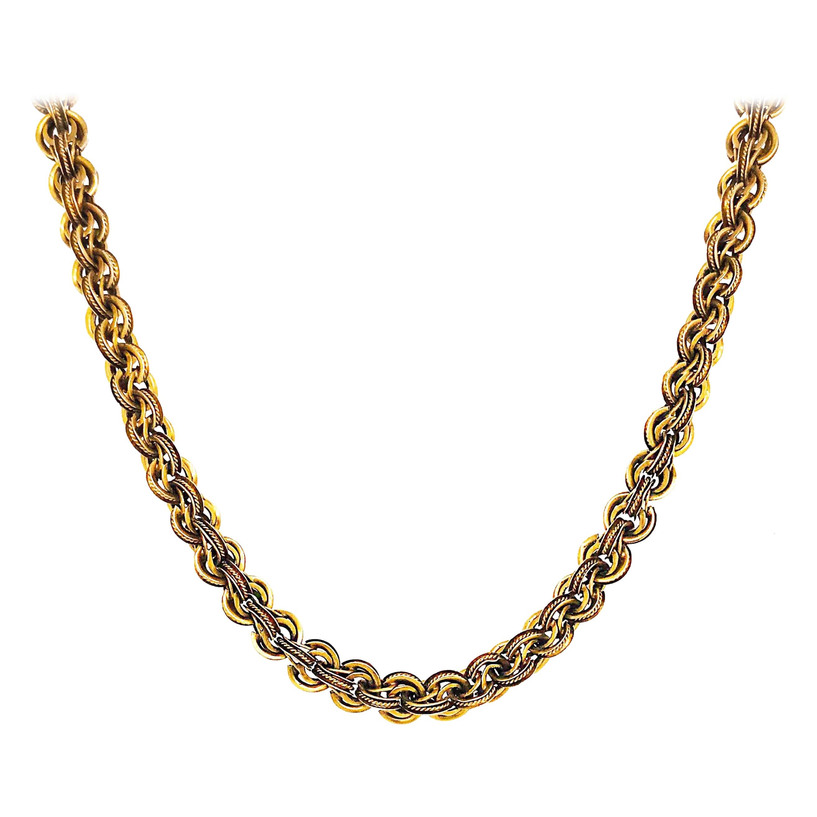 Antique circa 1910 Custom Link Chain Gold Choker Necklace Yellow Gold Choker