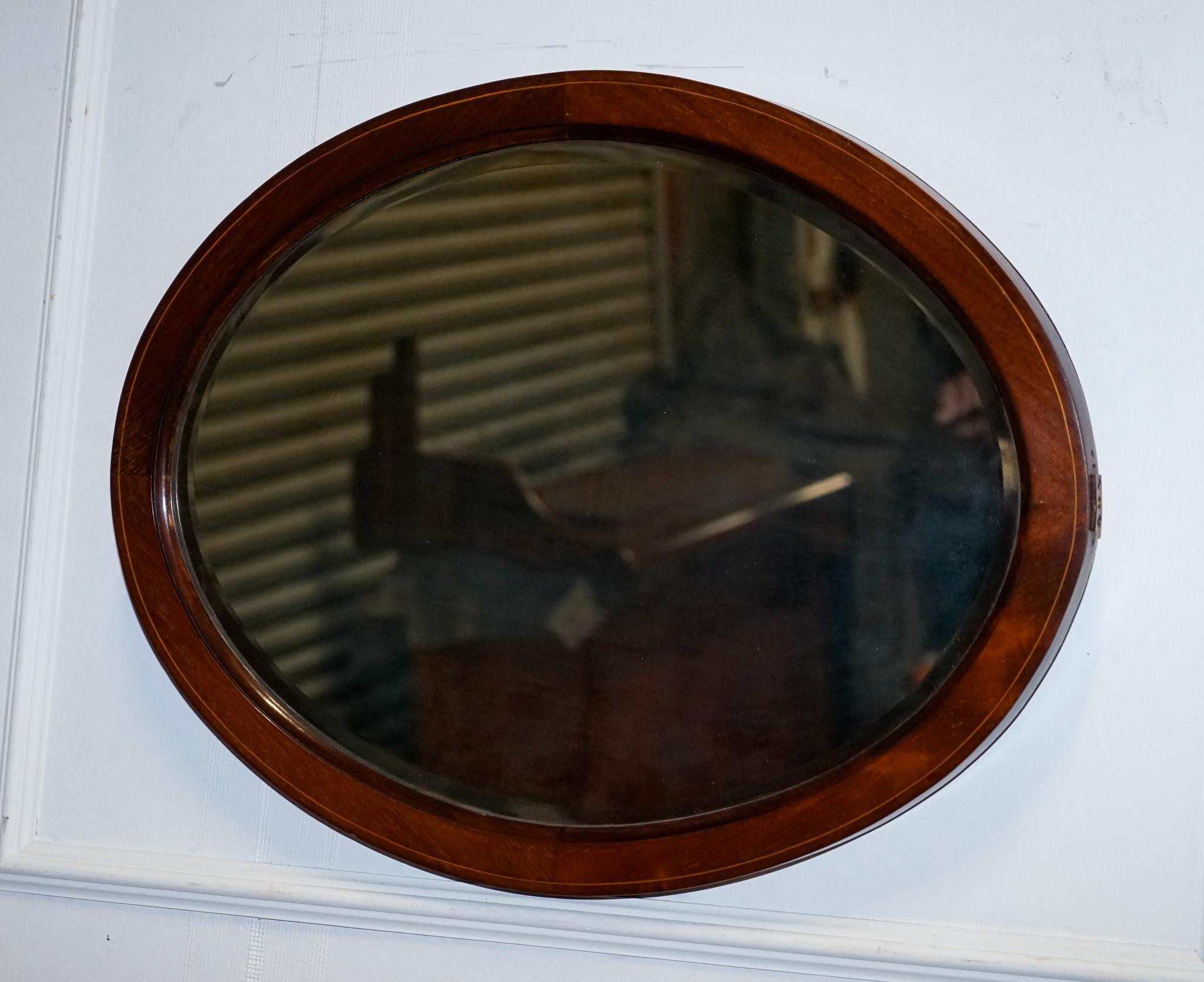 ANTIQUE CIRCA 1910 EDWARDIAN OVAL WALL BEVELED MiRROR im Angebot 1