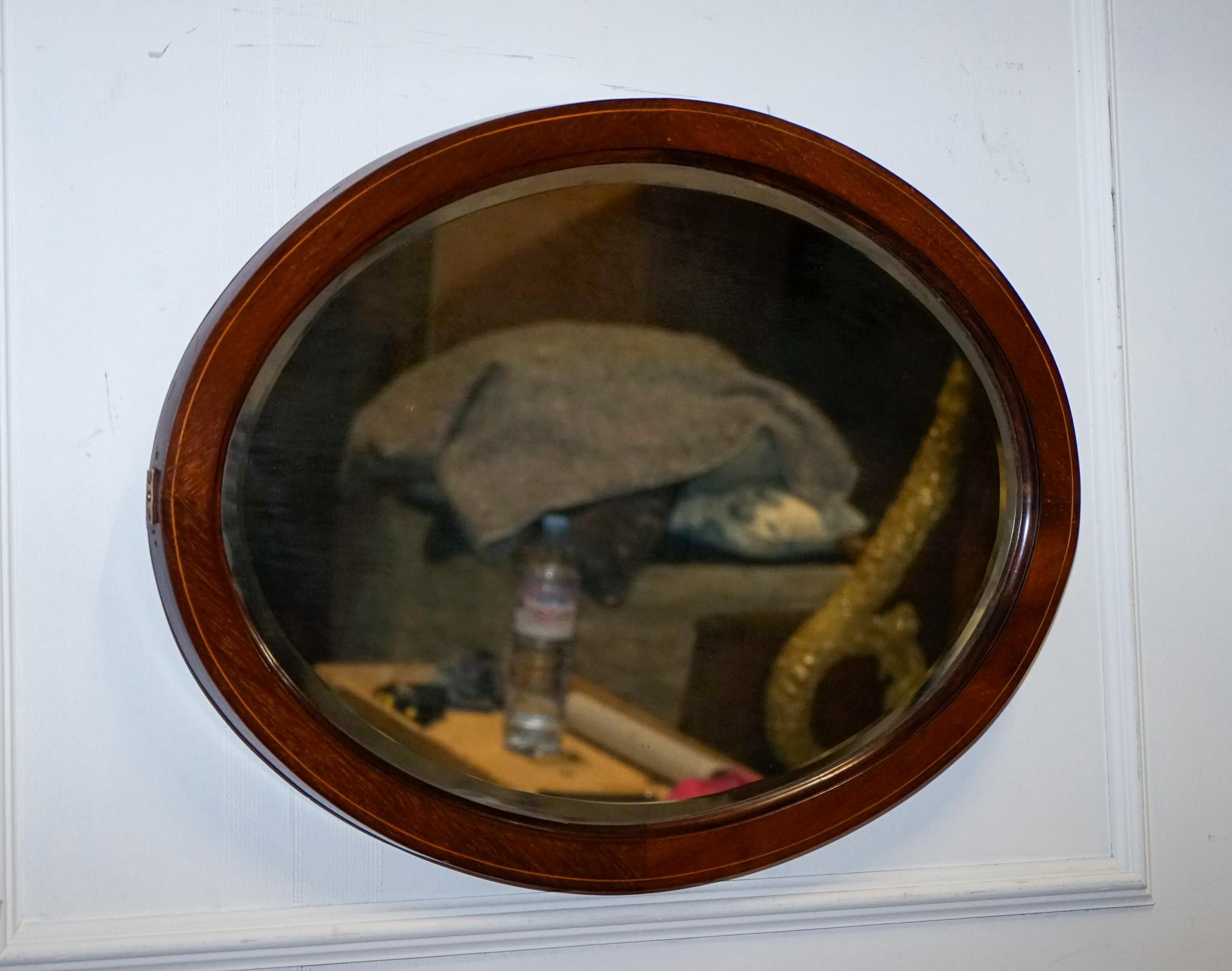 ANTIQUE CIRCA 1910 EDWARDIAN OVAL WALL BEVELED MiRROR im Angebot 2