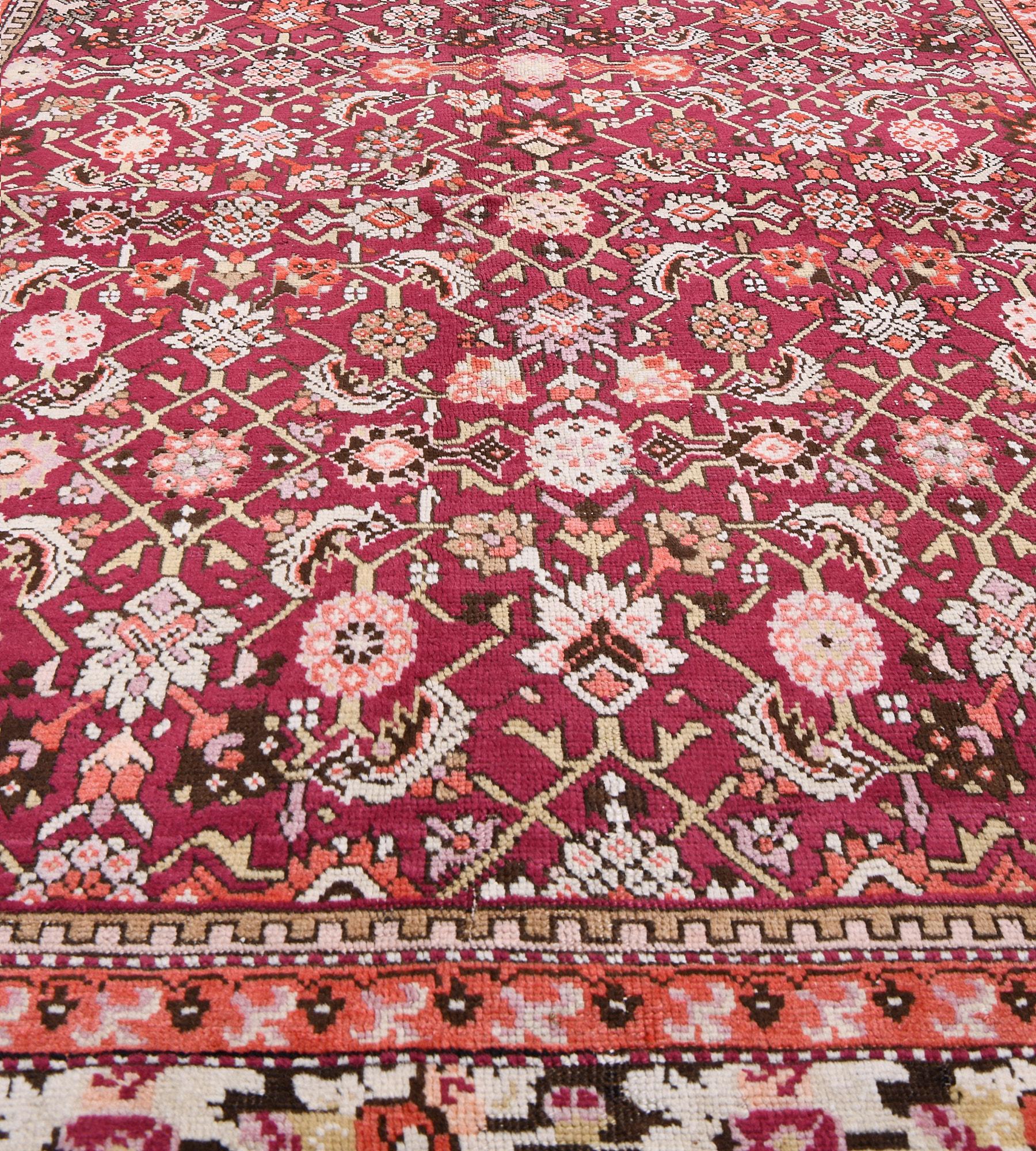 Hand-Knotted Antique Circa-1910 Floral Red Karabagh Rug For Sale