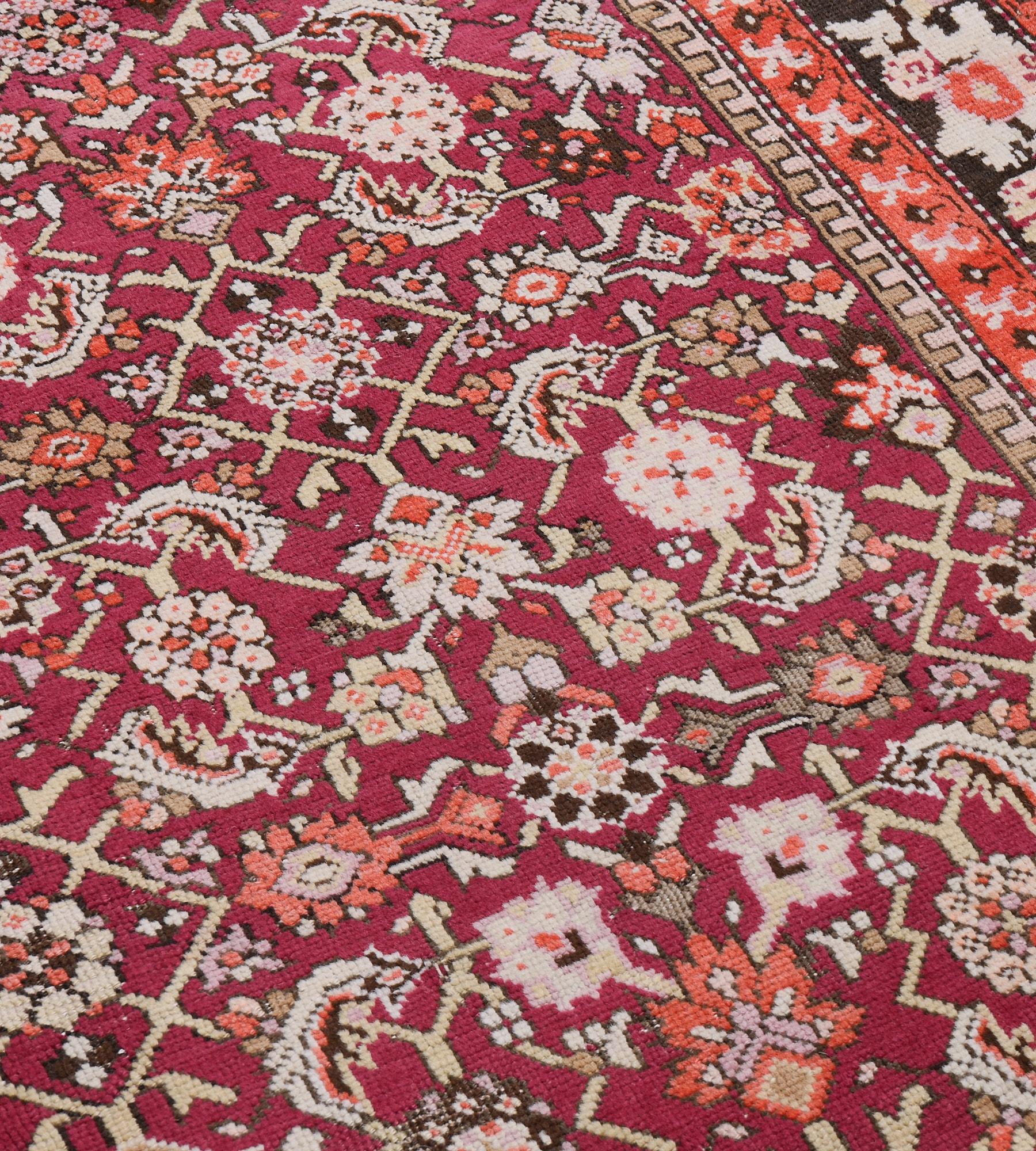 Wool Antique Circa-1910 Floral Red Karabagh Rug For Sale