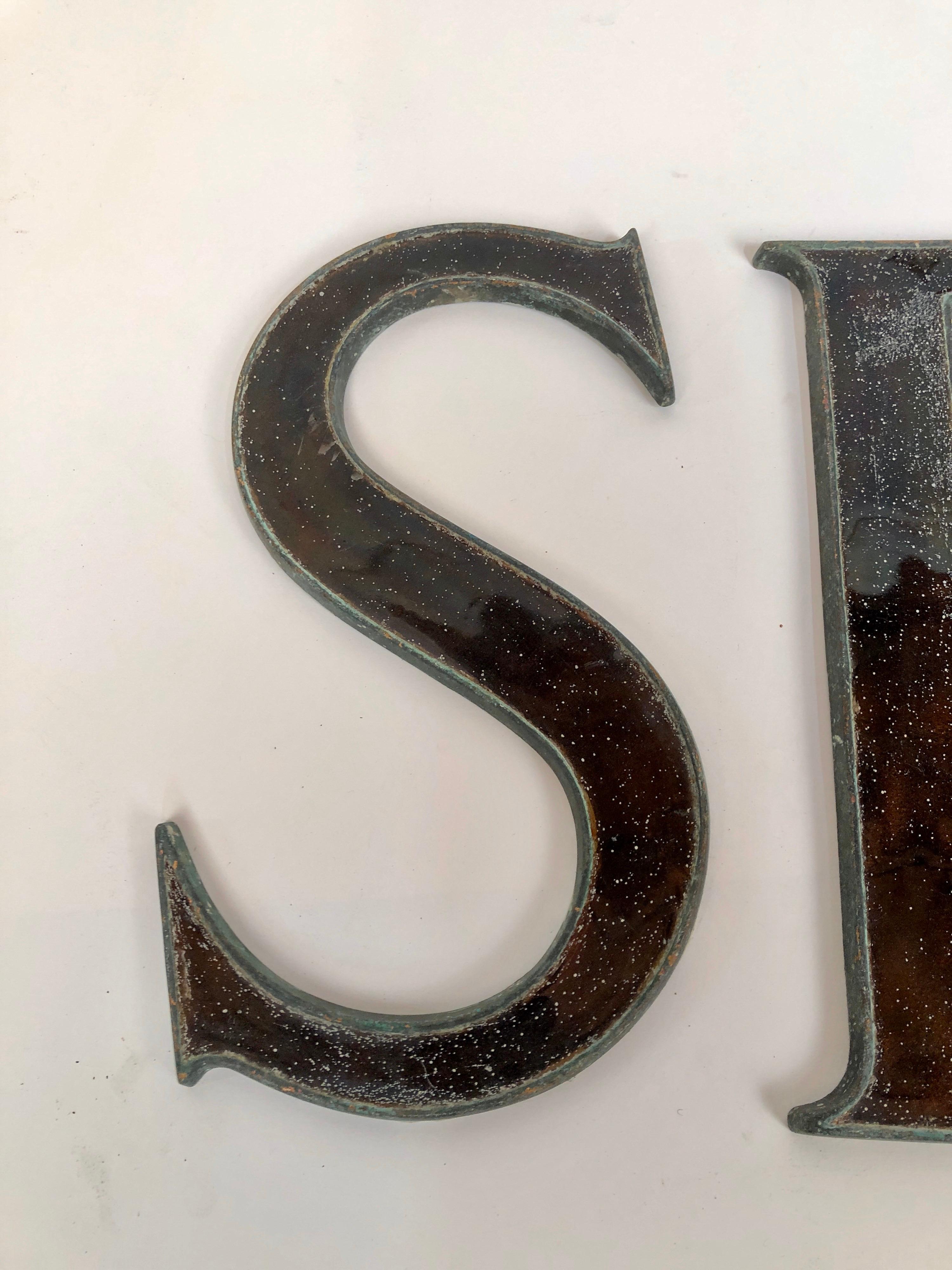 Arts and Crafts Antique circa 1910 Glass and Bronze Store Sign Letters from London