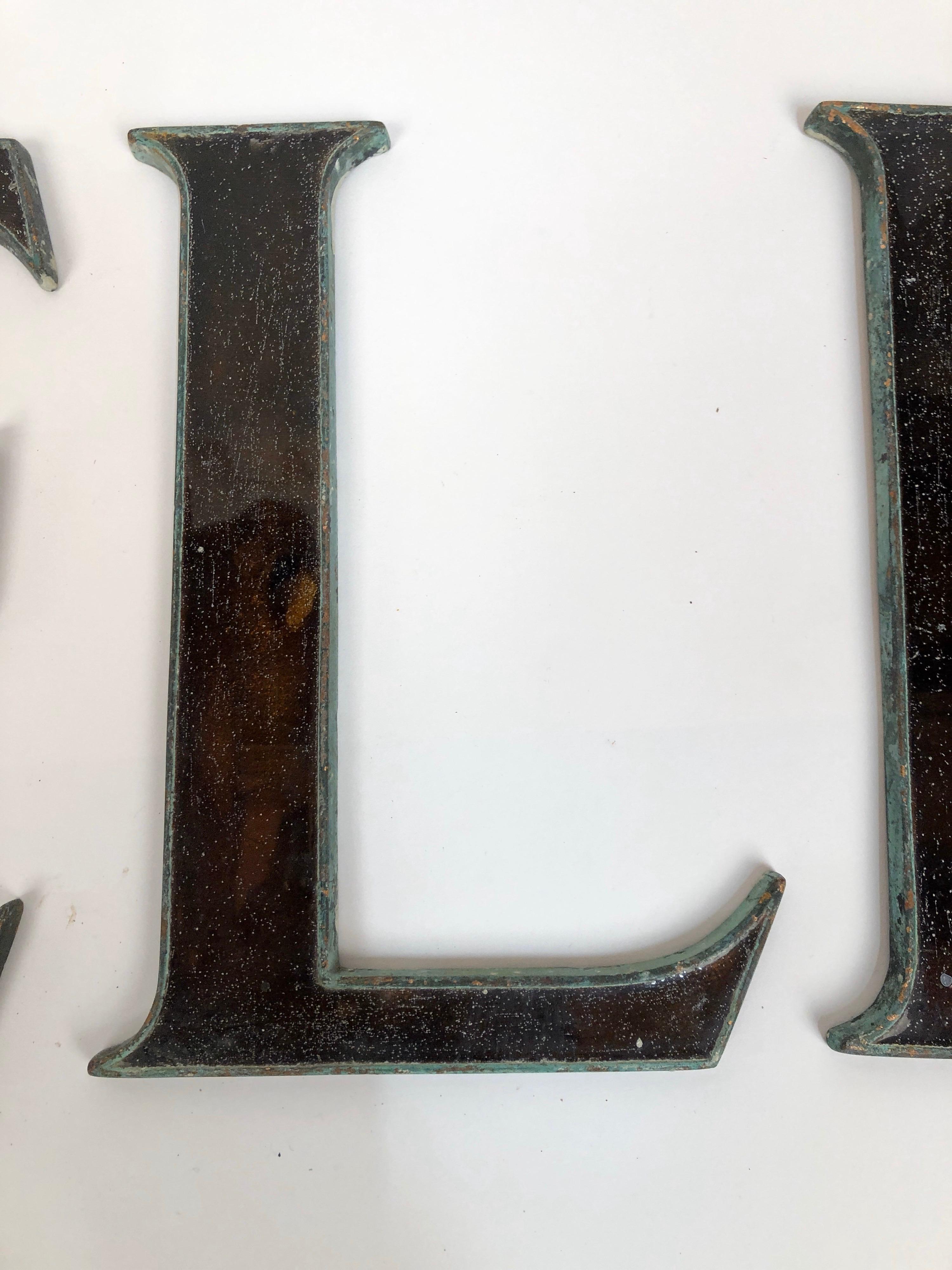 Cast Antique circa 1910 Glass and Bronze Store Sign Letters from London