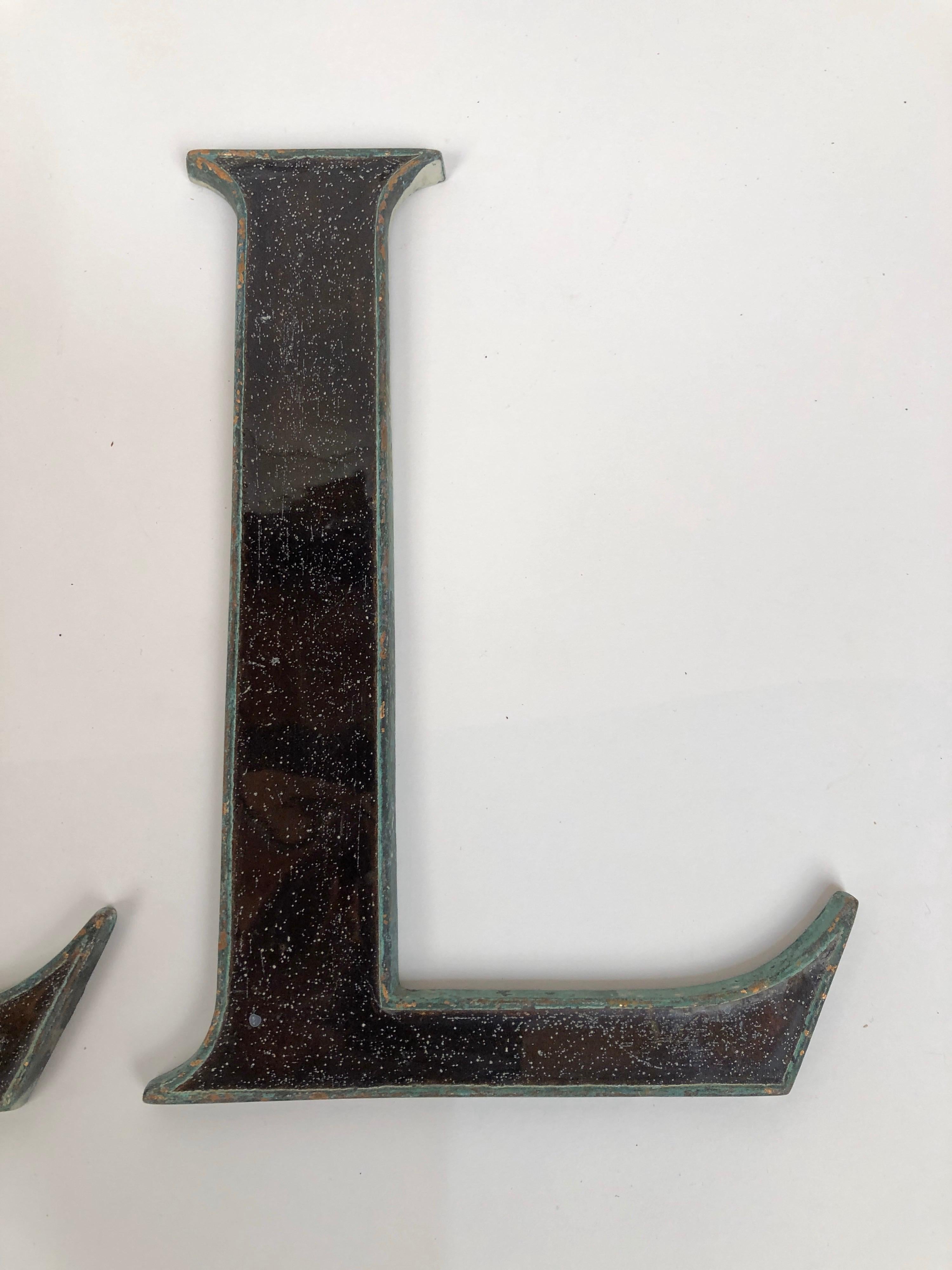 Antique circa 1910 Glass and Bronze Store Sign Letters from London In Good Condition In Manhasset, NY
