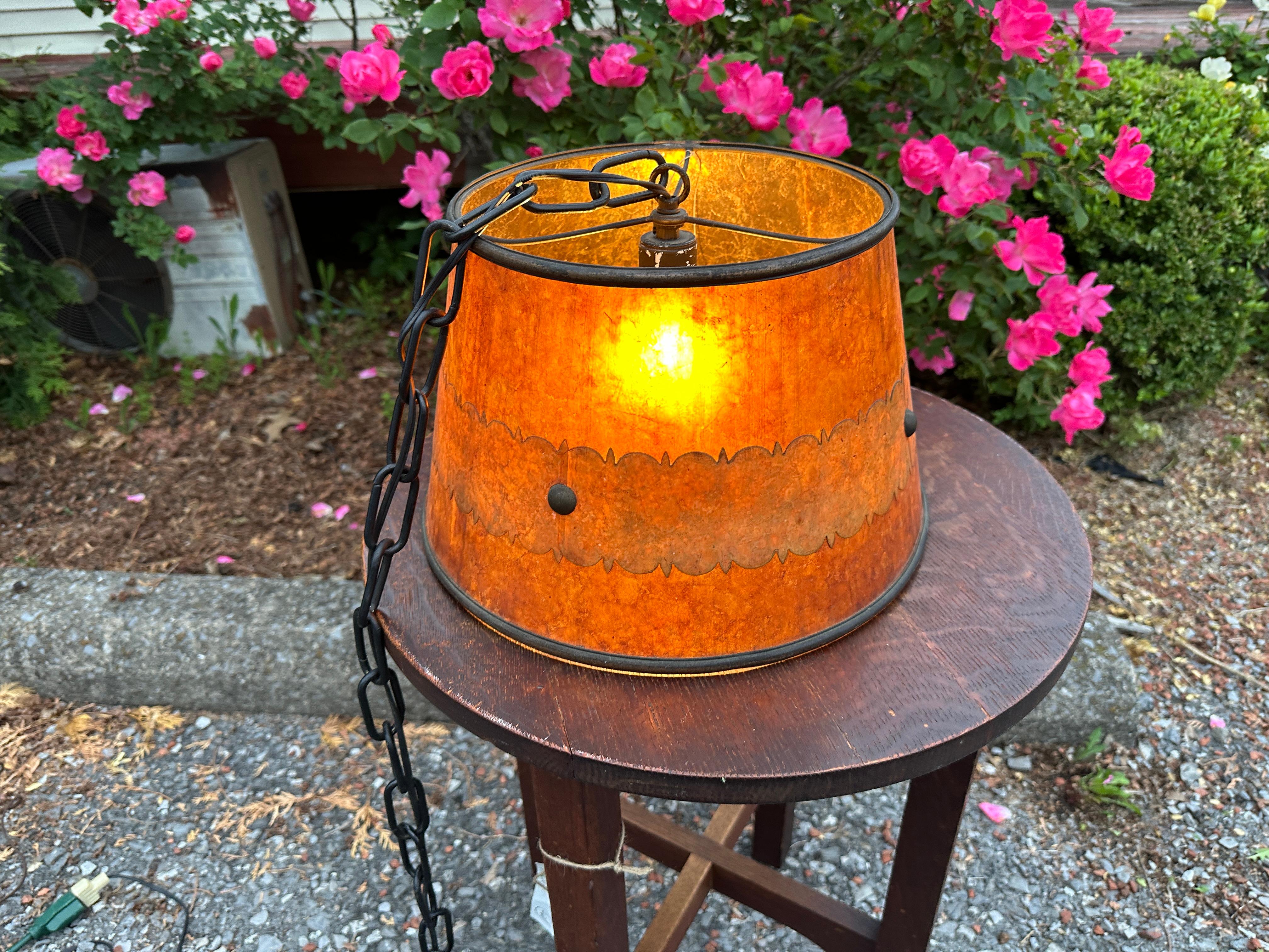 Lampada a sospensione antica del 1910 circa con Mica del periodo 1910  - W7529 - 30% DI SCONTO SUI SALDI In condizioni buone in vendita a Shamokin Dam, PA