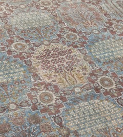 Antique Circa-1910 Light-Blue and Ivory Wool Floral Persian Kerman Rug