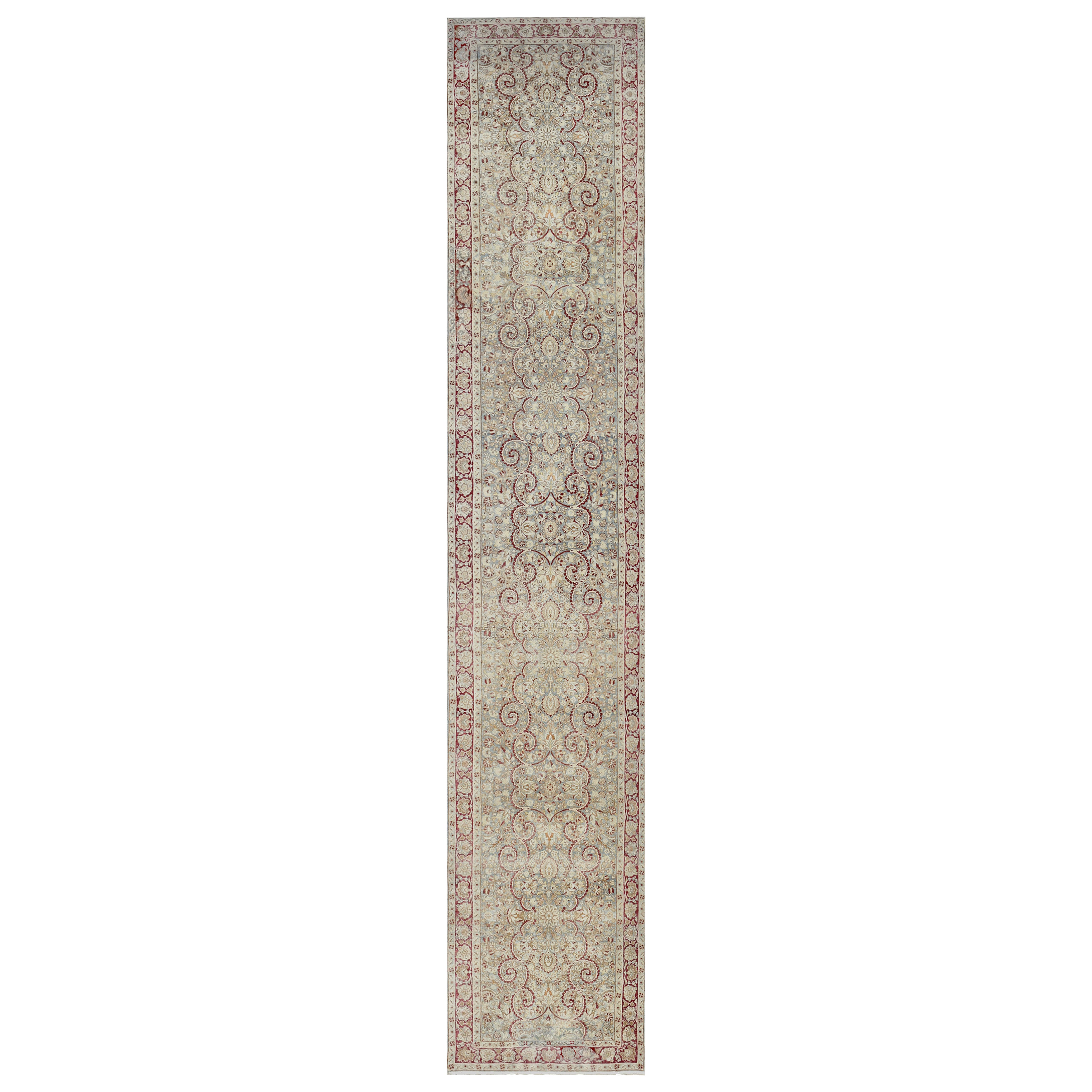 Antique Circa-1910 Light-Blue Floral Persian Kerman Runner