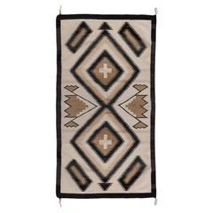 Antique Circa 1910 Navajo Hand Woven Light Beige Charcoal Wool Rug 3'7 X 6'9