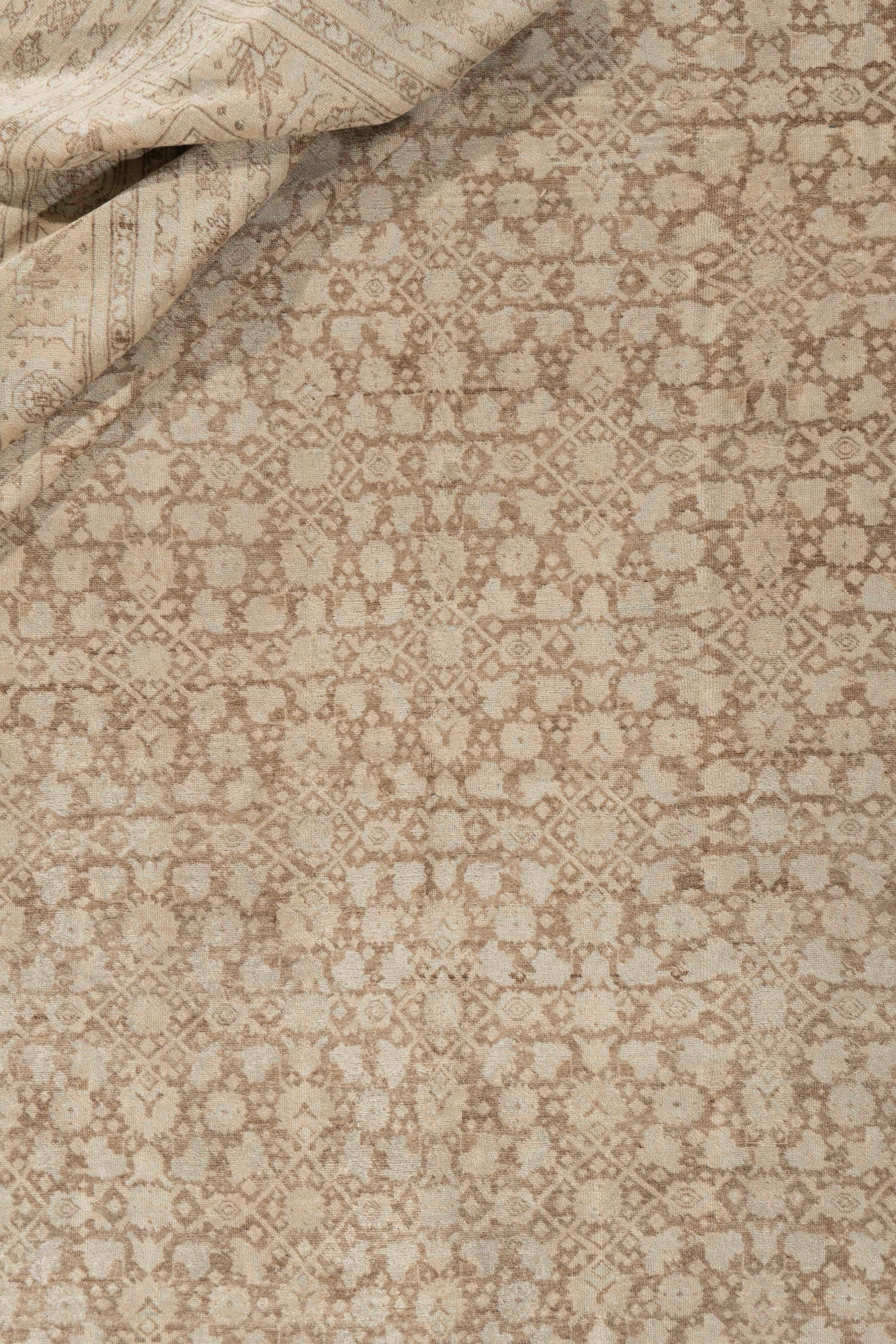 Persiano Antico tappeto Tabriz persiano del 1910 in lana annodata a mano, Taupe, 11' x 14'10 in vendita