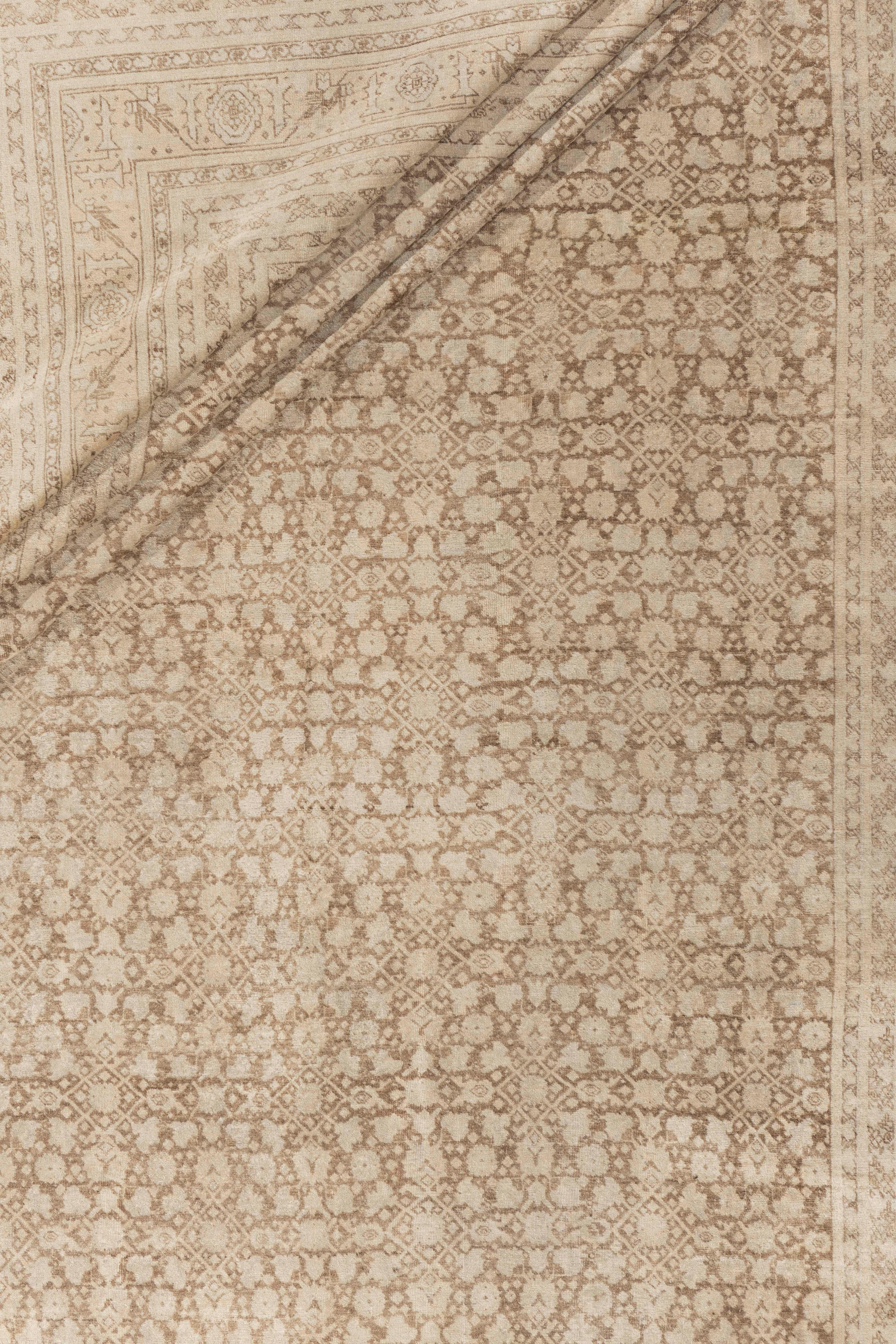 Antico tappeto Tabriz persiano del 1910 in lana annodata a mano, Taupe, 11' x 14'10 In condizioni buone in vendita a New York, NY