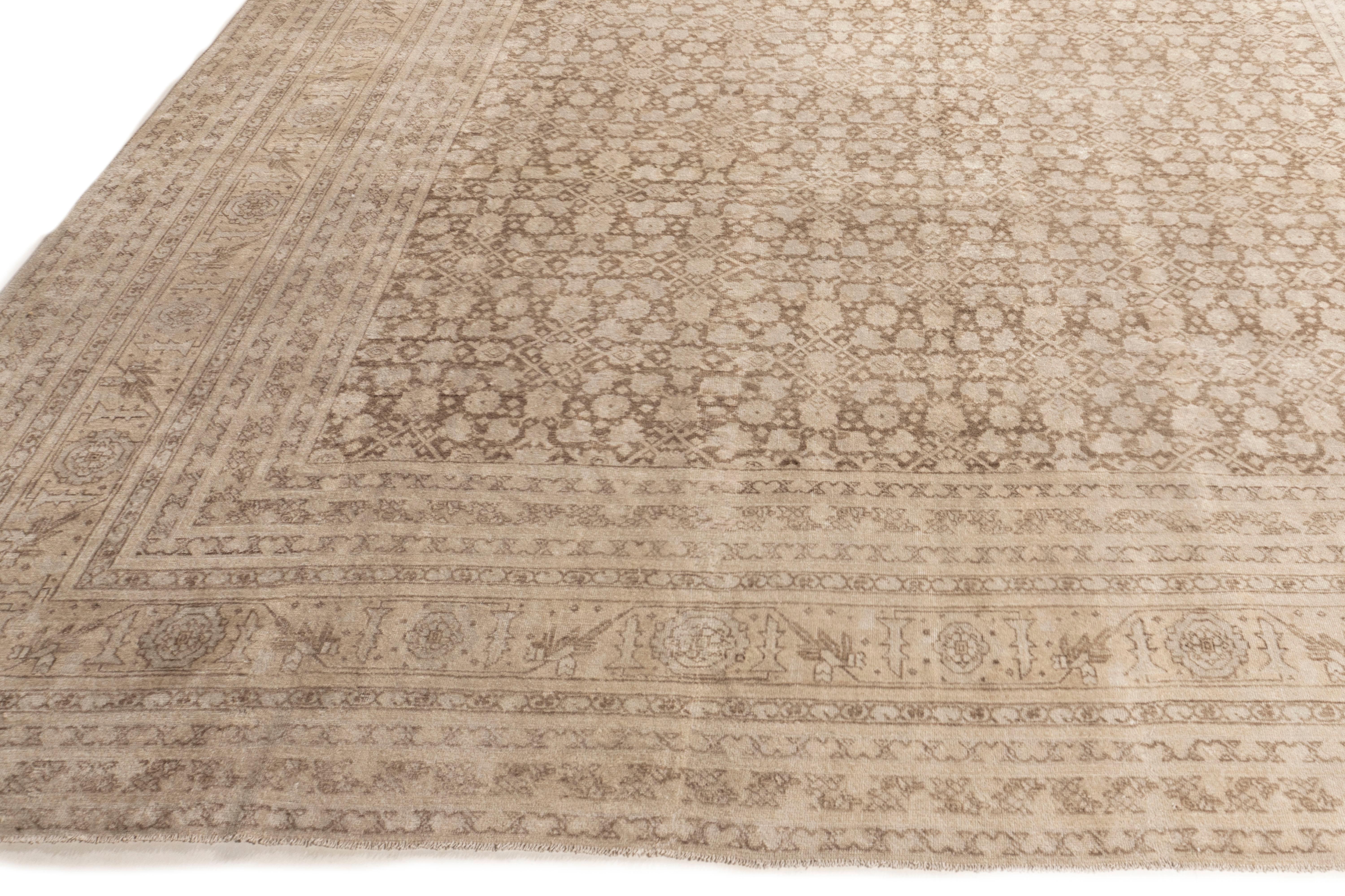Lana Antico tappeto Tabriz persiano del 1910 in lana annodata a mano, Taupe, 11' x 14'10 in vendita