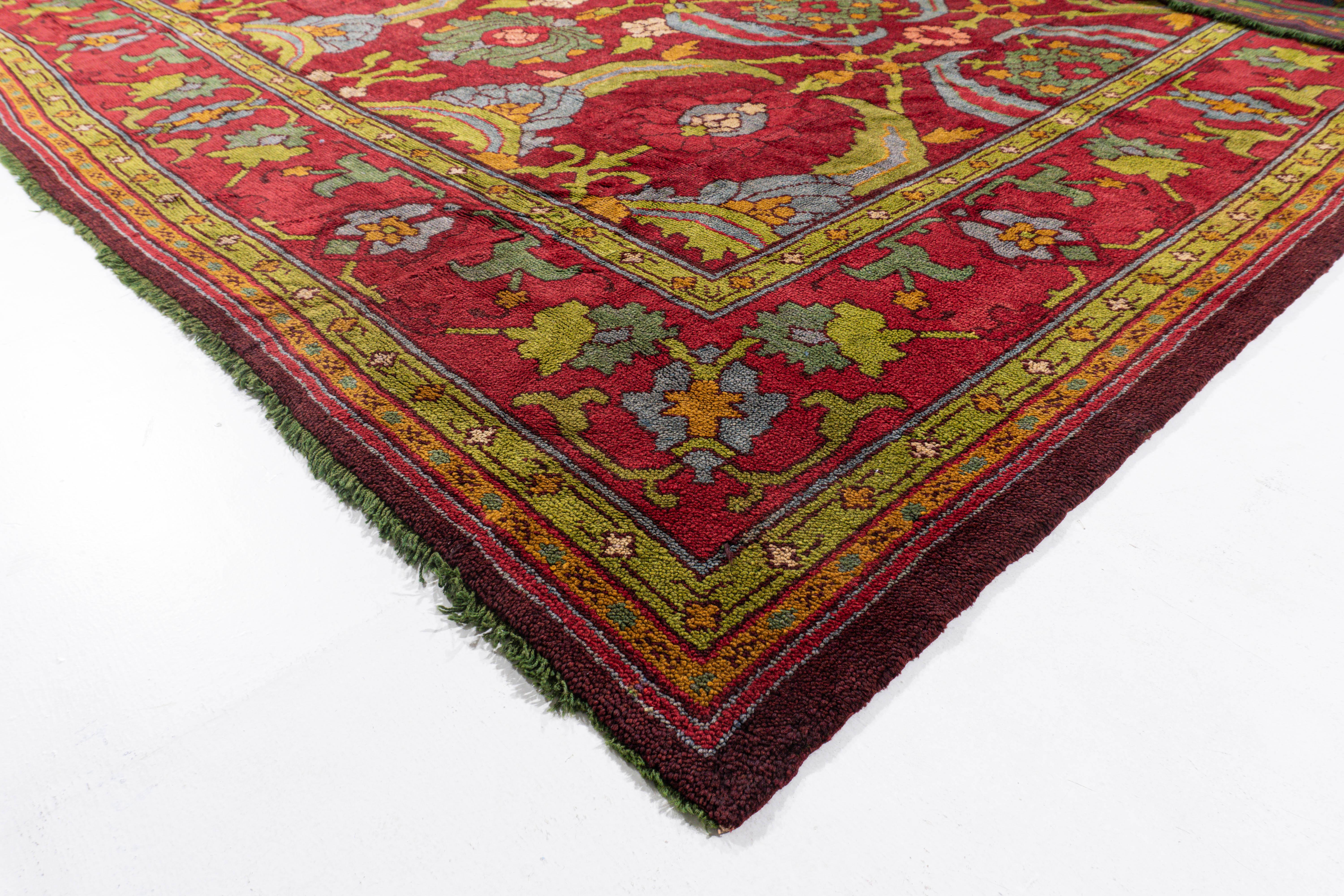 Antiker handgeknüpfter roter Gavin Morton Art & Crafts-Teppich, um 1910, 12'8 X 13'4 im Angebot 3